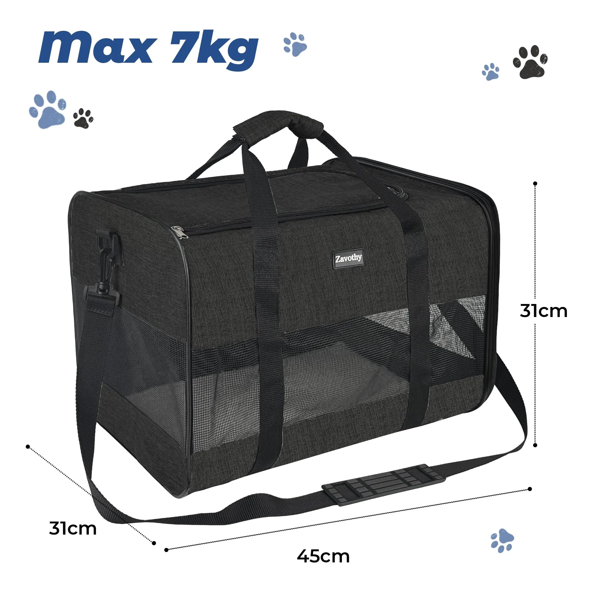 Zavothy Borsa per il trasporto per gatti e cani, traspirante e pieghevole, con tracolla regolabile e materasso in peluche rimovibile, Nero, L - immagine 2