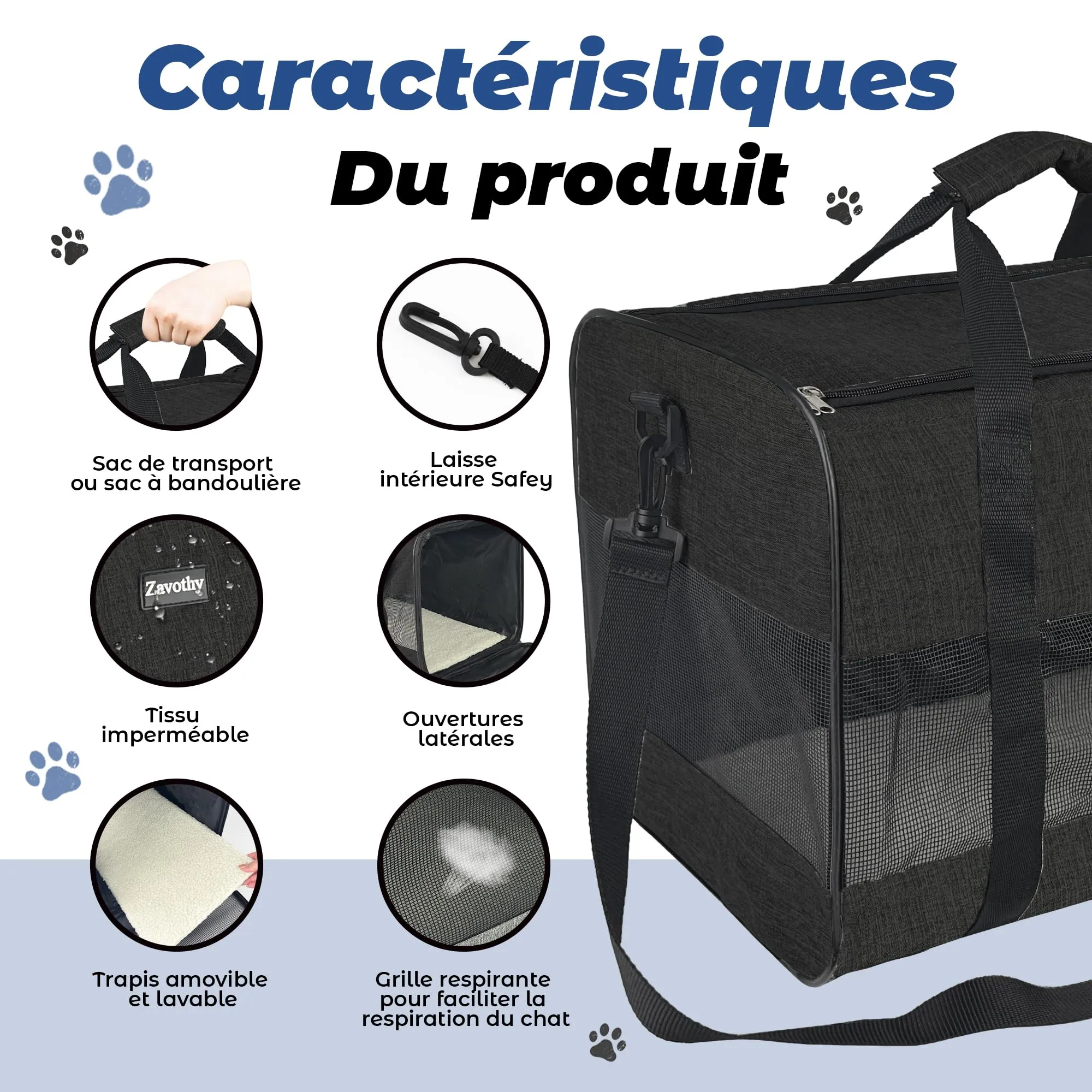 Zavothy Borsa per il trasporto per gatti e cani, traspirante e pieghevole, con tracolla regolabile e materasso in peluche rimovibile, Nero, L - immagine 3