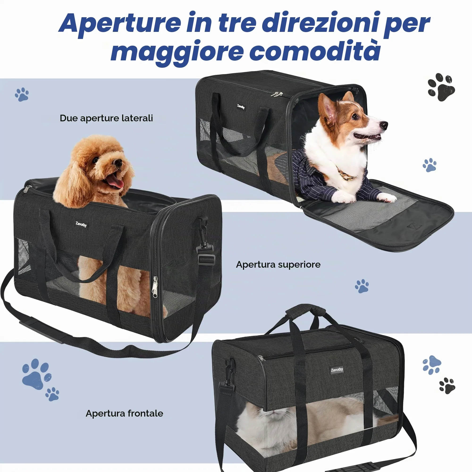 Zavothy Borsa per il trasporto per gatti e cani, traspirante e pieghevole, con tracolla regolabile e materasso in peluche rimovibile, Nero, L - immagine 4