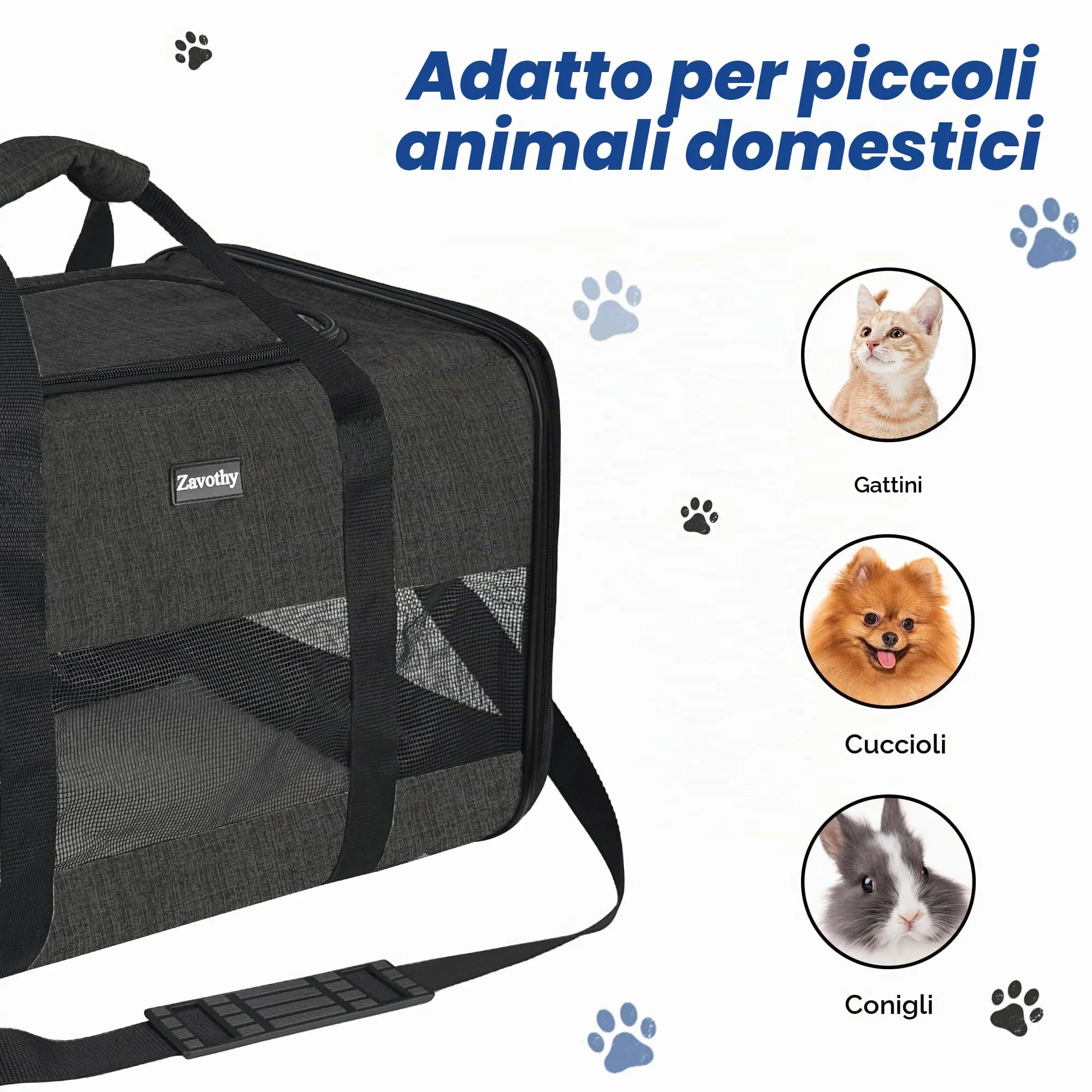 Zavothy Borsa per il trasporto per gatti e cani, traspirante e pieghevole, con tracolla regolabile e materasso in peluche rimovibile, Nero, L - immagine 5