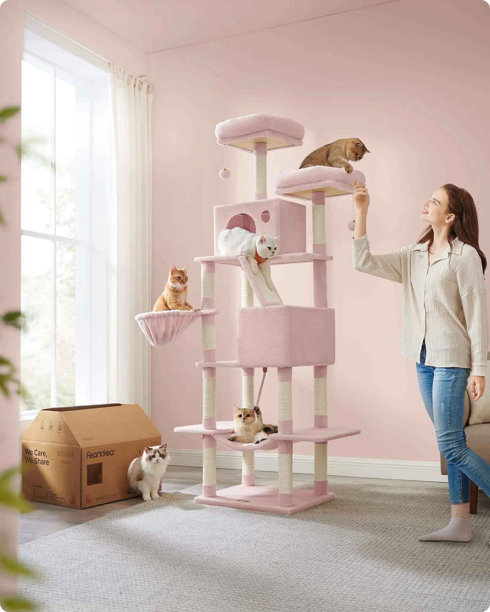 Feandrea Albero per Gatti, 5 Livelli, Tiragraffi, Alto 203,5 cm - immagine 2