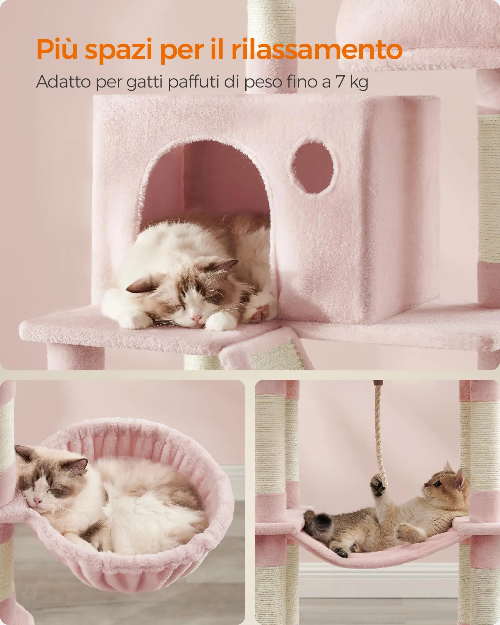 Feandrea Albero per Gatti, 5 Livelli, Tiragraffi, Alto 203,5 cm - immagine 5