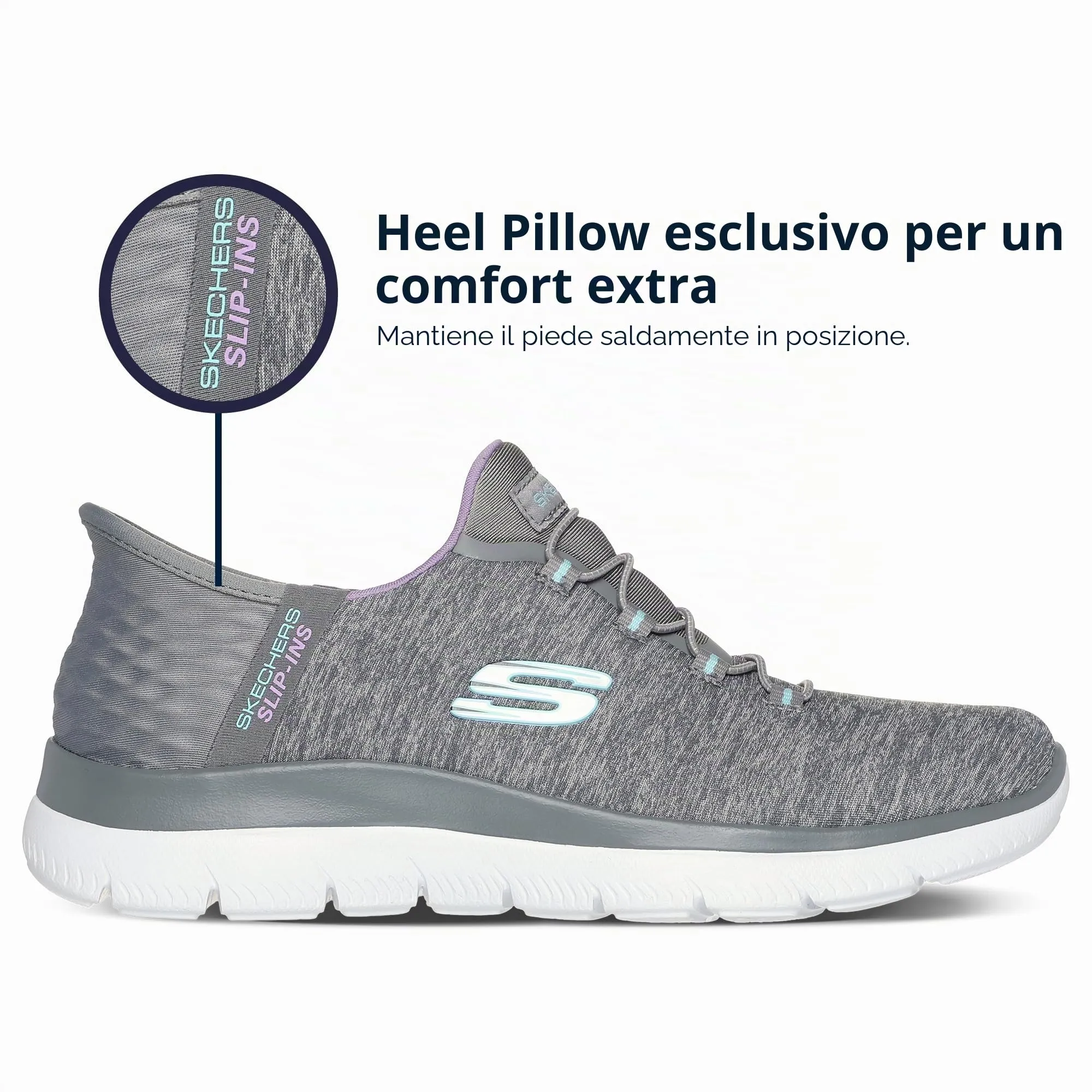 Skechers Donna Summits Dazzling Haze Slip-in Allenatrice, Gray Mesh/Multi Trim, 39 EU - immagine 7