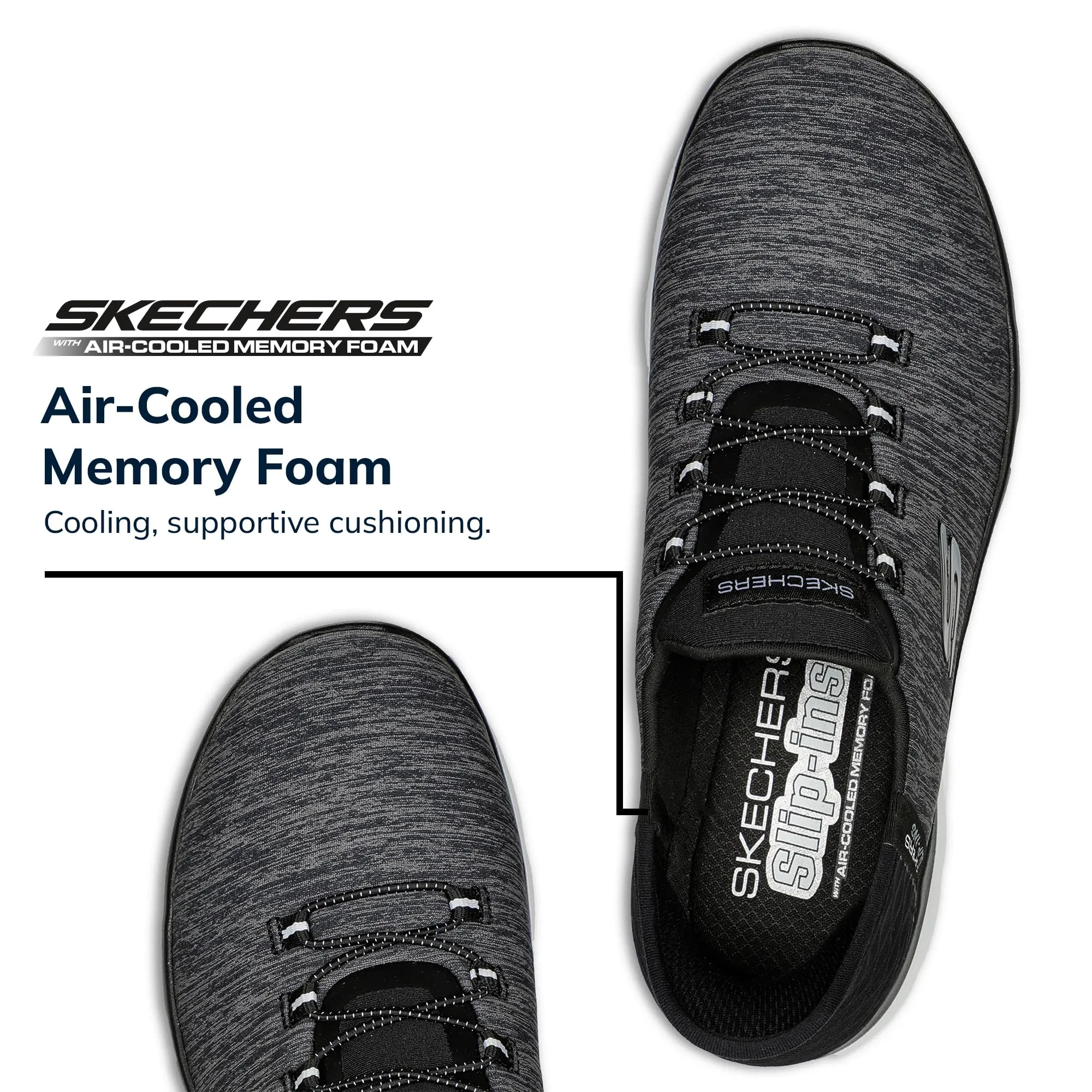 Skechers Donna Summits Dazzling Haze Slip-in Allenatrice, Black Mesh/White Trim, 38 EU - immagine 3