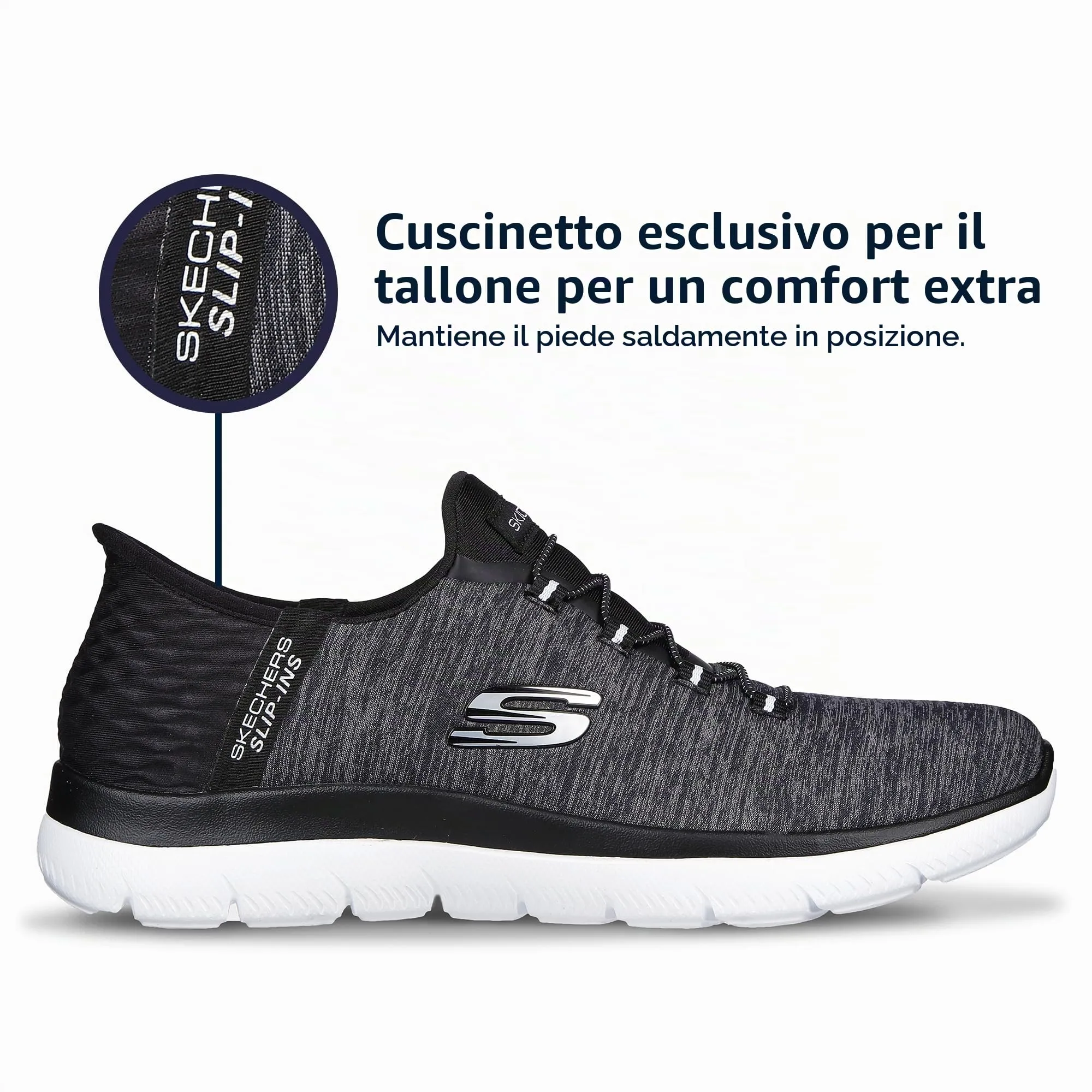 Skechers Donna Summits Dazzling Haze Slip-in Allenatrice, Black Mesh/White Trim, 38 EU - immagine 5