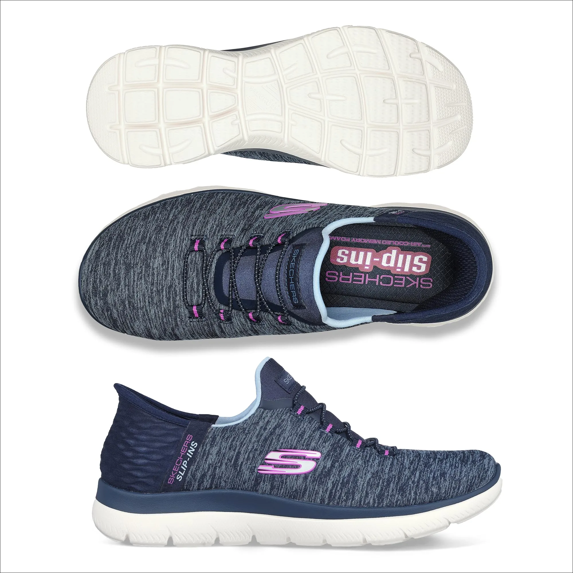 Skechers Donna Summits Dazzling Haze Slip-in Allenatrice, Navy Mesh/Purple Trim, 35 EU - immagine 10