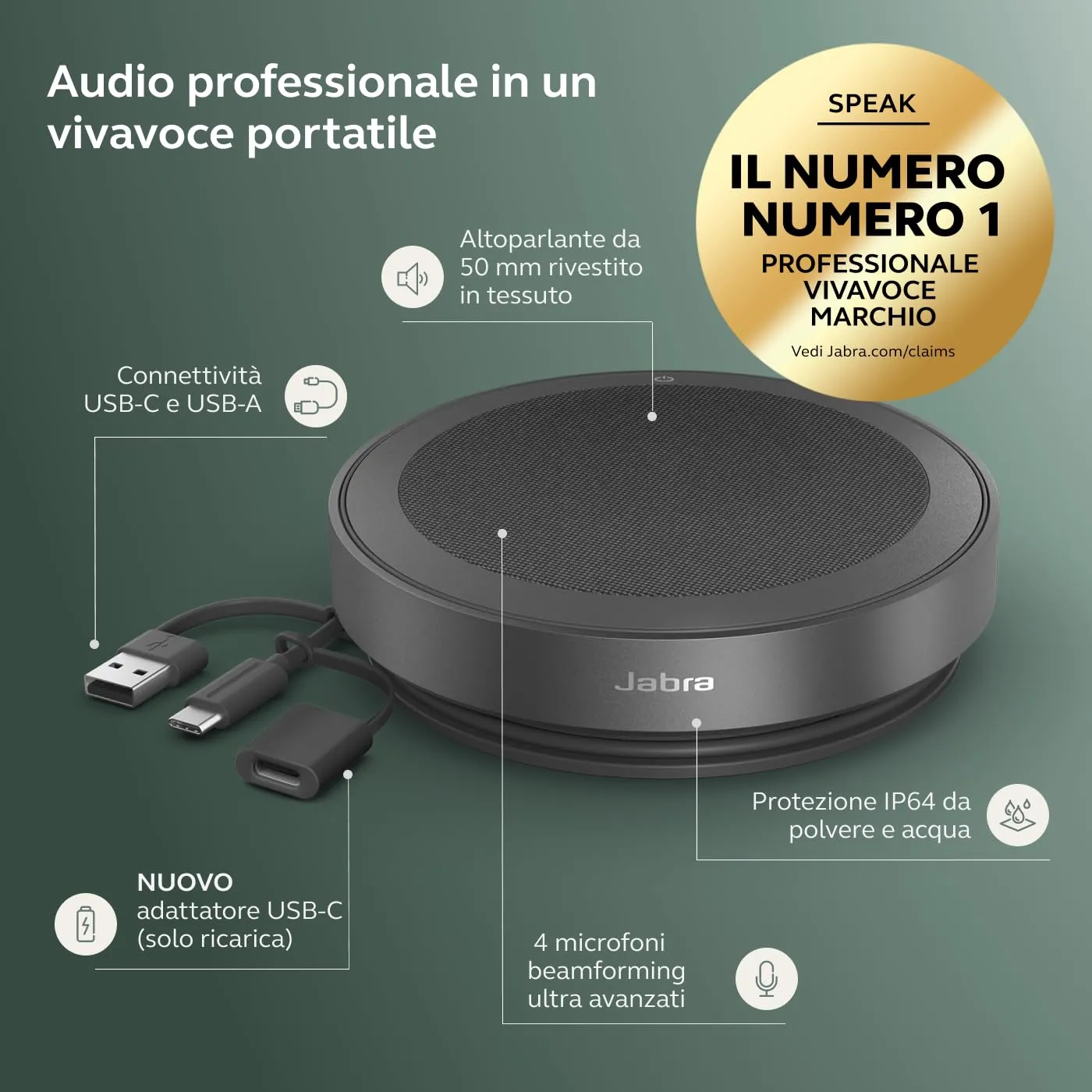 Jabra Speak2 75 Speaker Bluetooth, Grigio Scuro - immagine 2