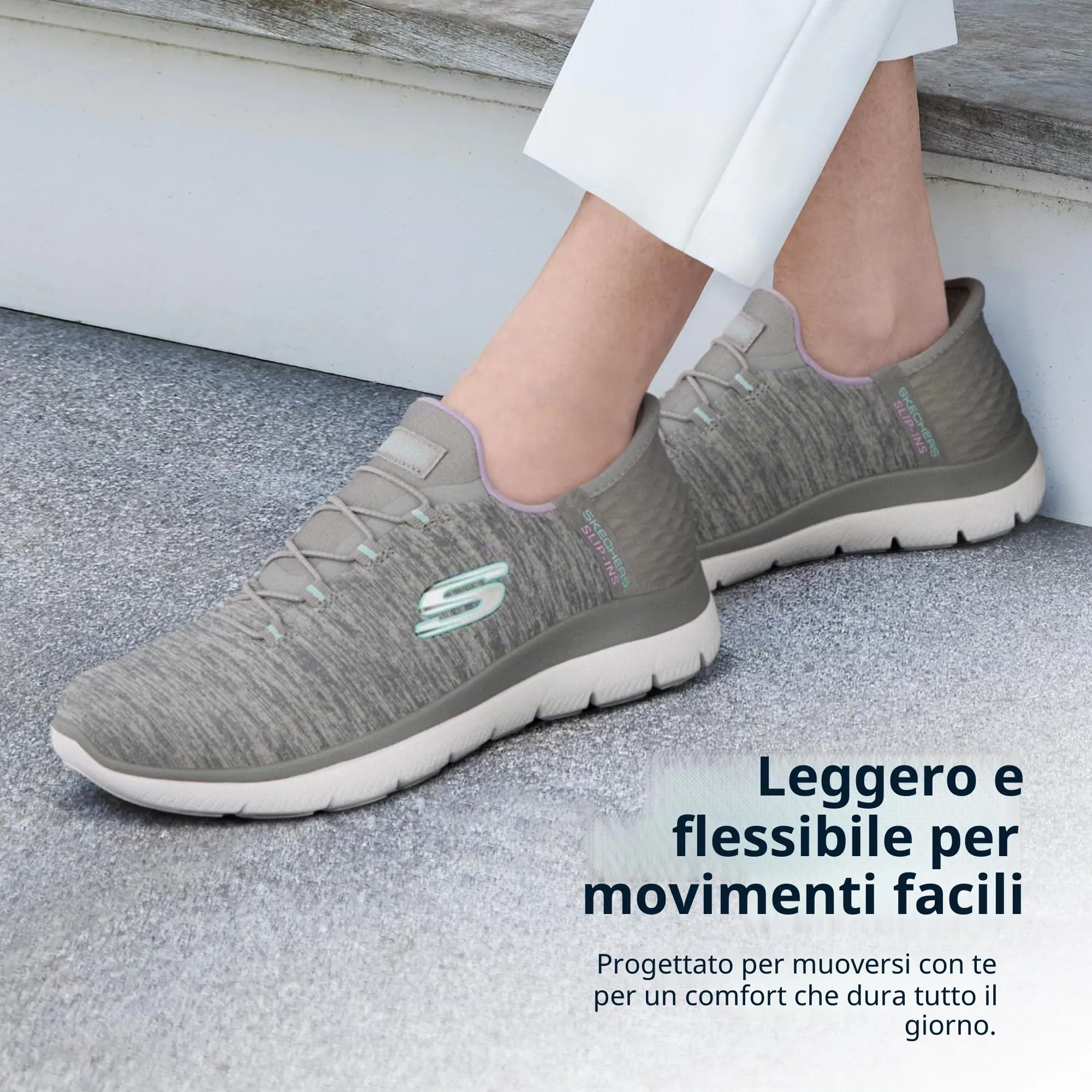 Skechers Donne Hands Free Slip-ins Summits Dazzling Haze, Grigio Menta, 5.5 Wide - immagine 5