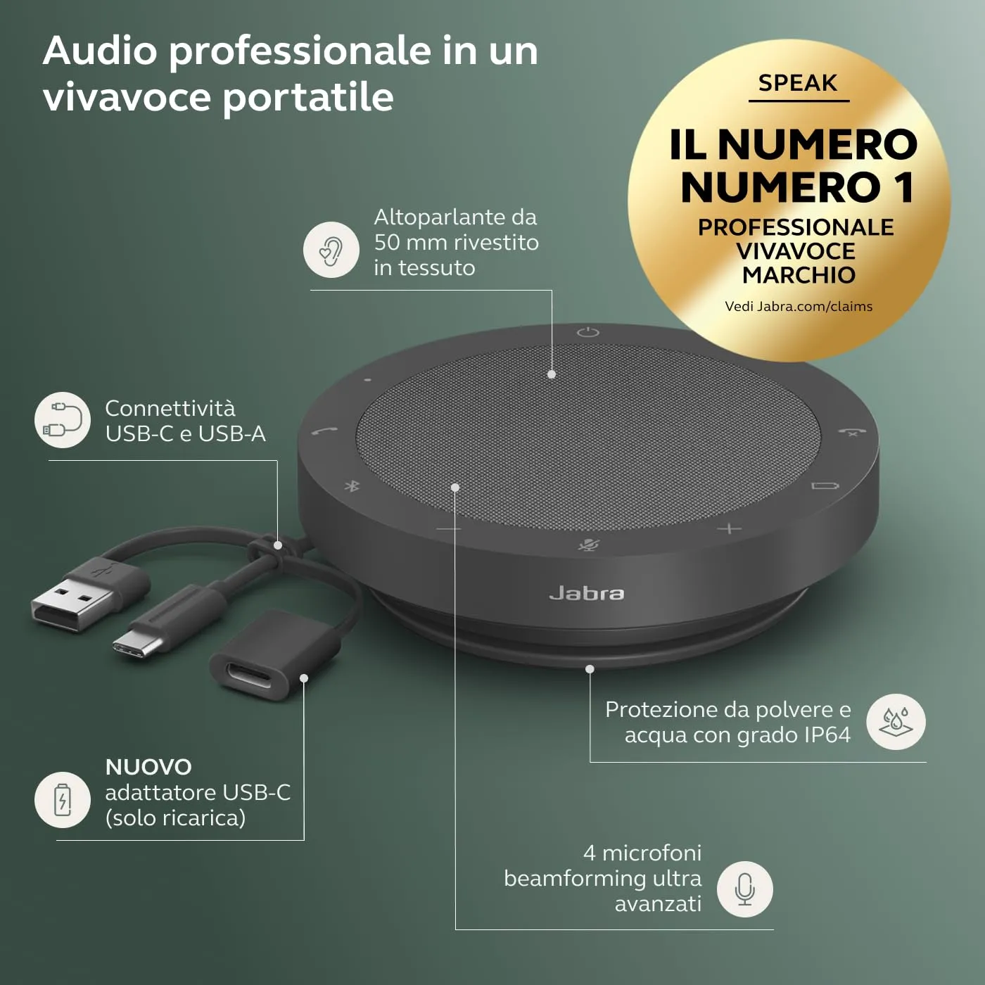 Jabra Speak 2 55 Speaker Bluetooth Wireless, Grigio - immagine 2