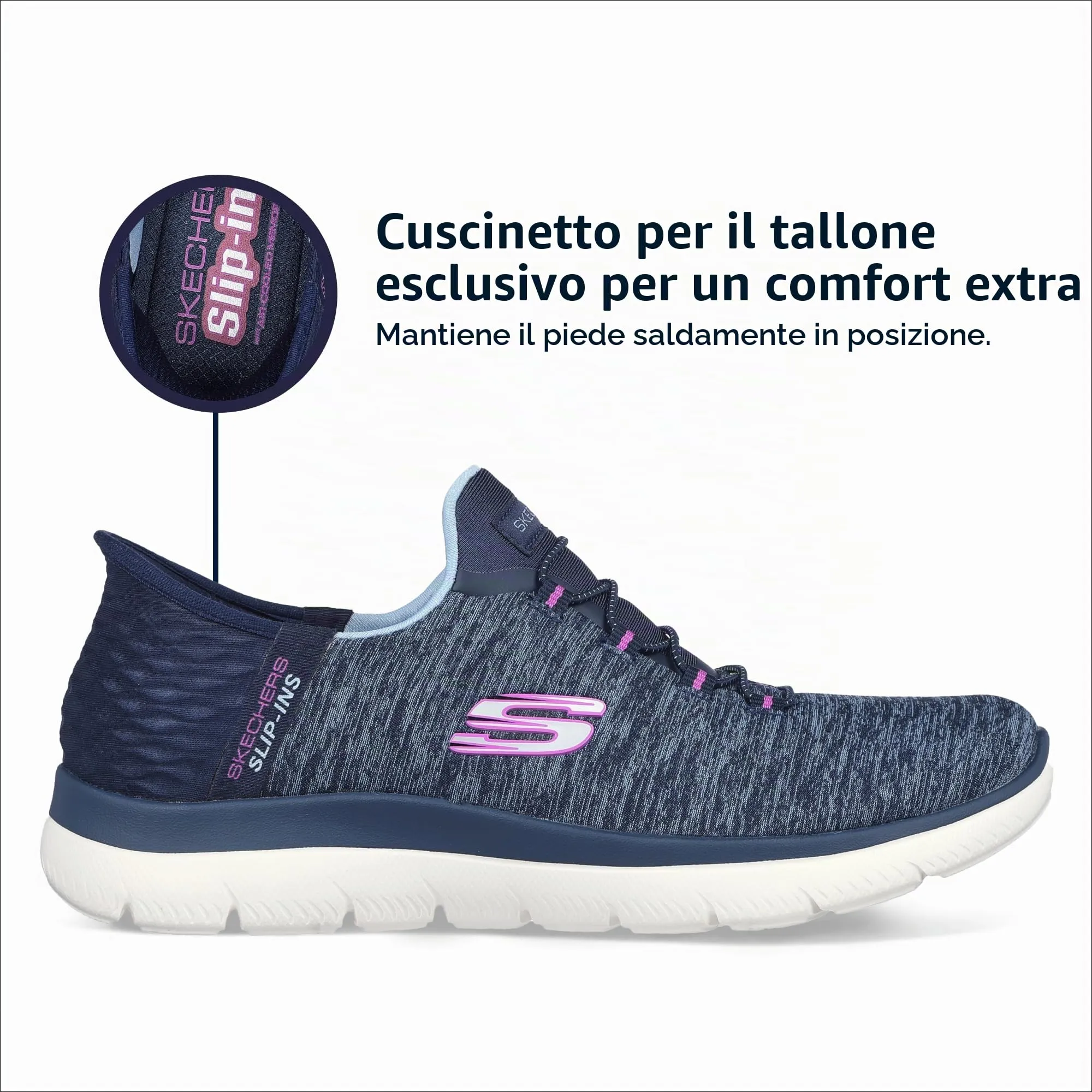 Skechers Donna Summits Dazzling Haze Slip-ins, Navy Mesh/Purple Trim, 43 EU - immagine 8