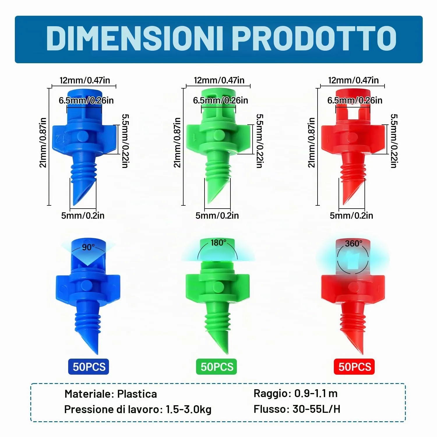 VooGenzek Mini Ugelli Micro Spruzzatori 90/180/360 Gradi, 150 Pezzi, Sistema di Irrigazione per Giardino - immagine 2