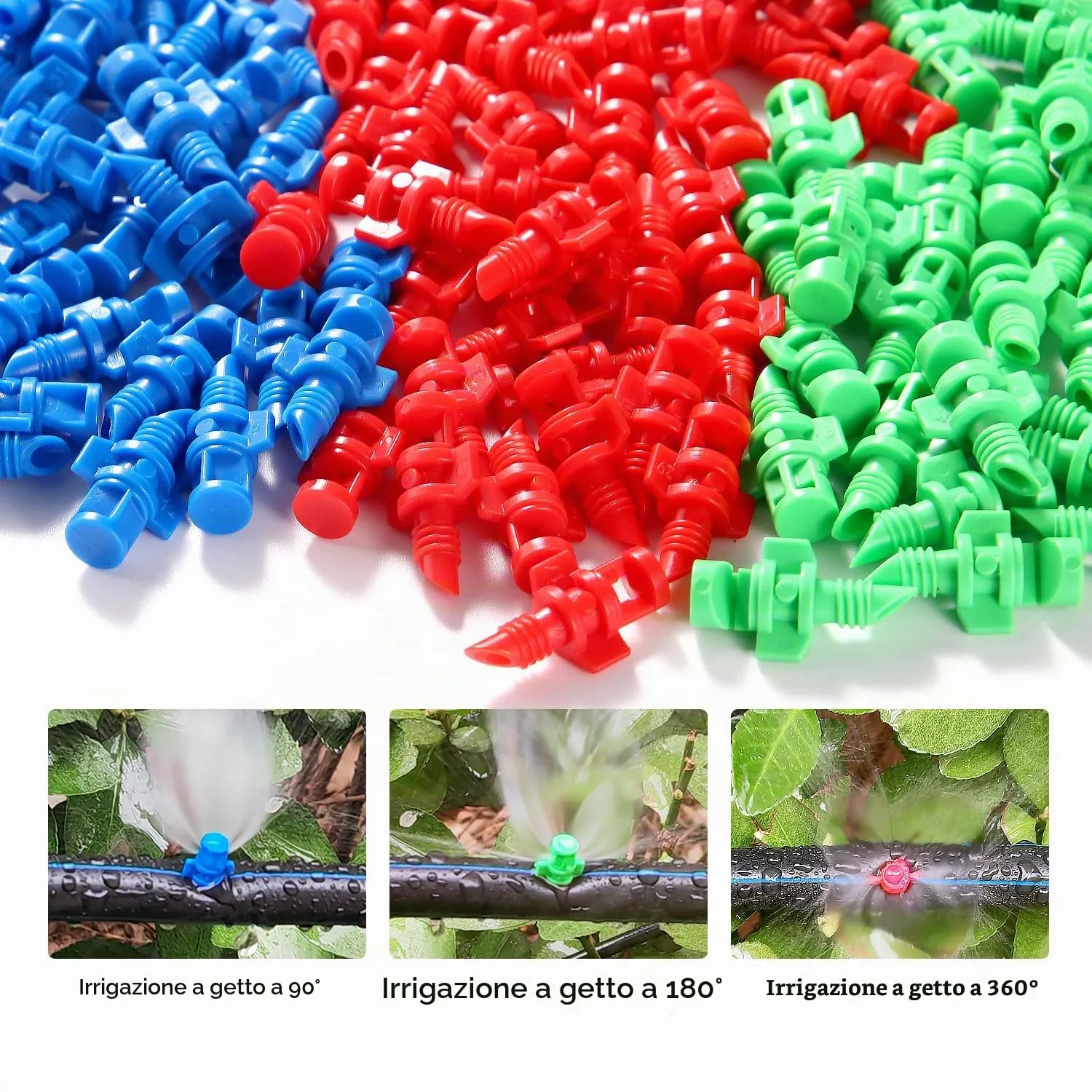 VooGenzek Mini Ugelli Micro Spruzzatori 90/180/360 Gradi, 150 Pezzi, Sistema di Irrigazione per Giardino - immagine 4