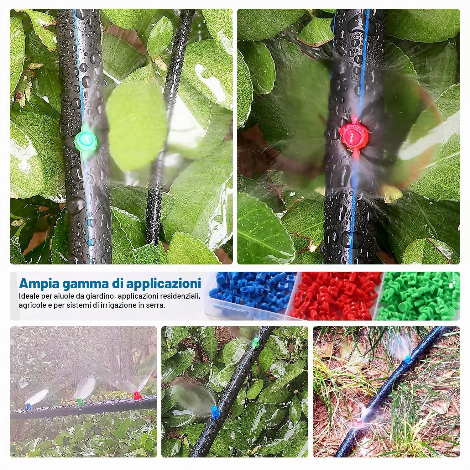 VooGenzek Mini Ugelli Micro Spruzzatori 90/180/360 Gradi, 150 Pezzi, Sistema di Irrigazione per Giardino - immagine 6