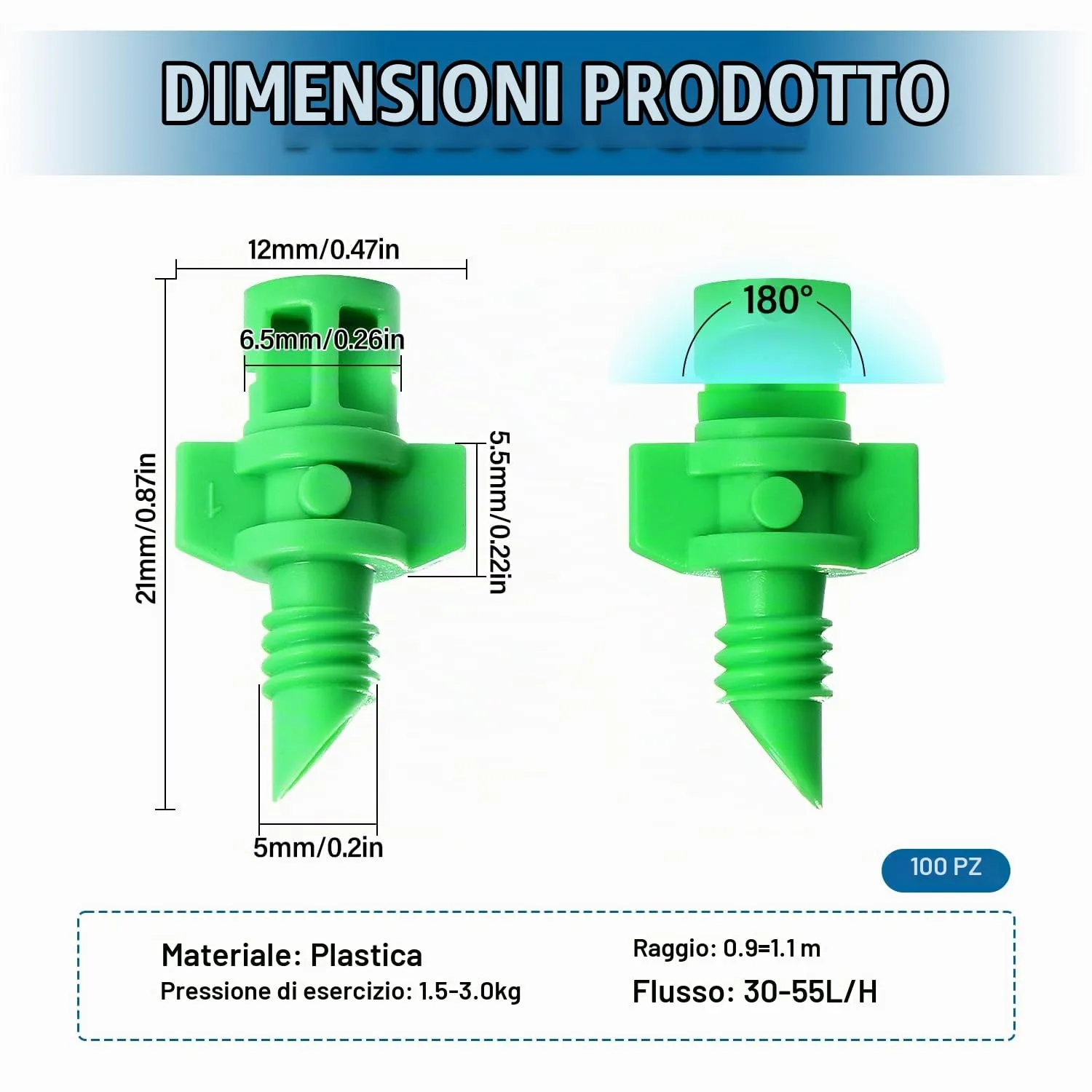 VooGenzek Mini Ugelli Micro Spruzzatori 180 Gradi, Set da 100 Pezzi per Sistema di Irrigazione Giardino - immagine 2