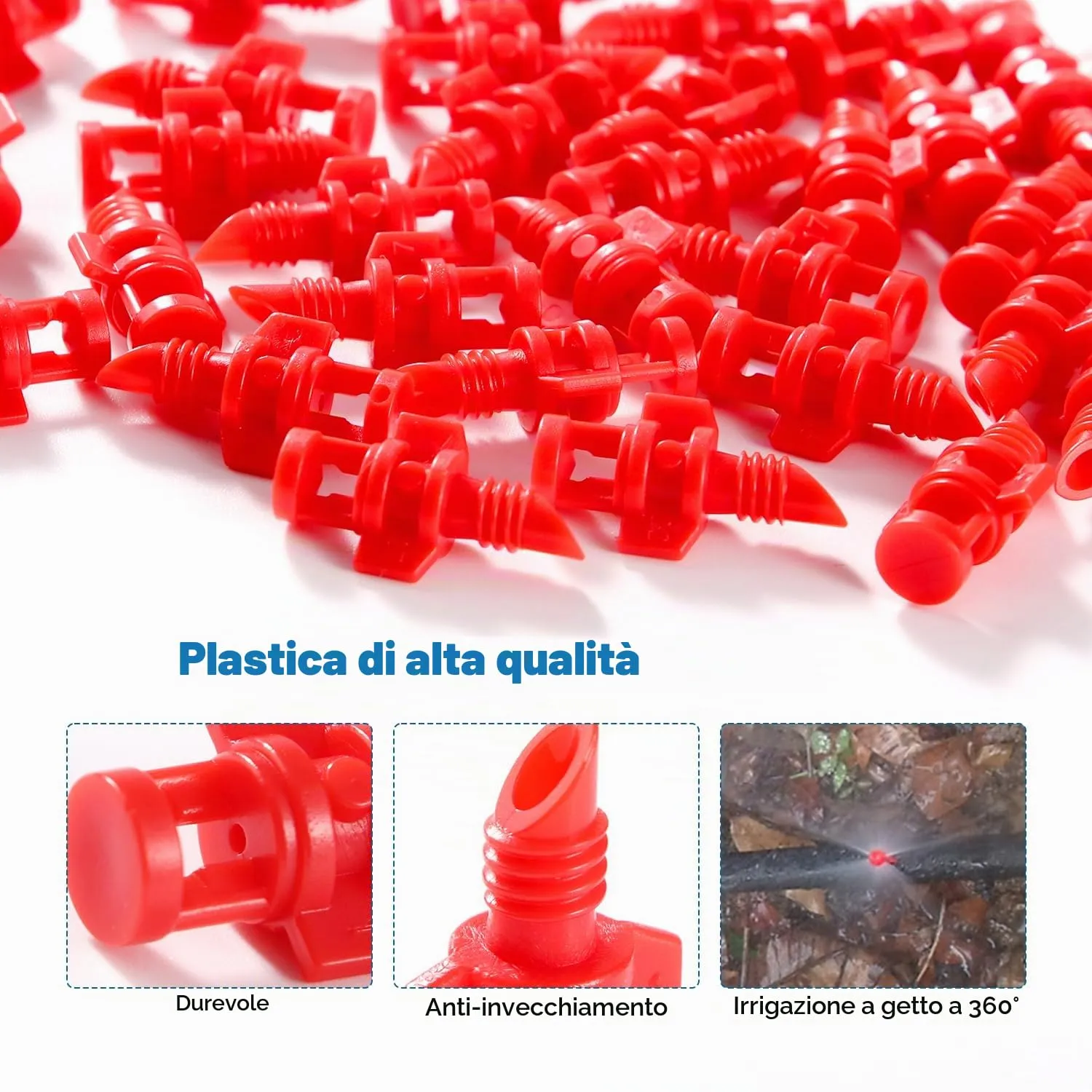 VooGenzek Mini Ugelli Micro Spruzzatori 360 Gradi, Kit 100 Pezzi per Sistema di Irrigazione Giardino - immagine 3