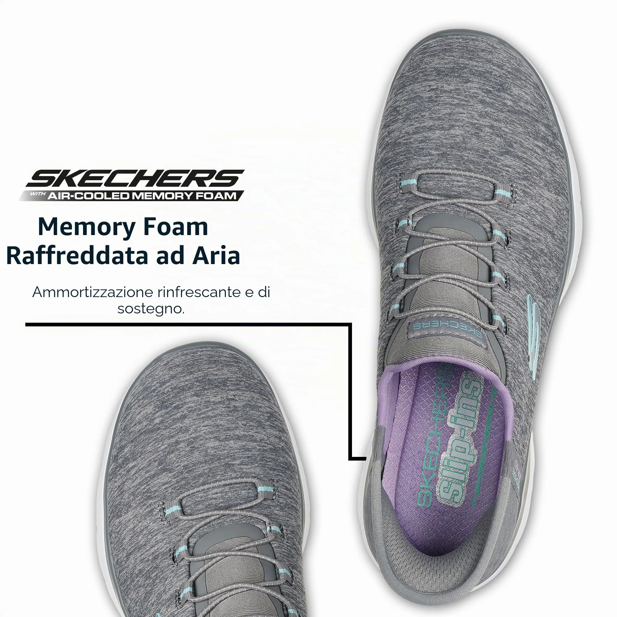 Skechers Donna Summits Dazzling Haze Slip-In, Grey Mint, 39.5 EU Large - immagine 3