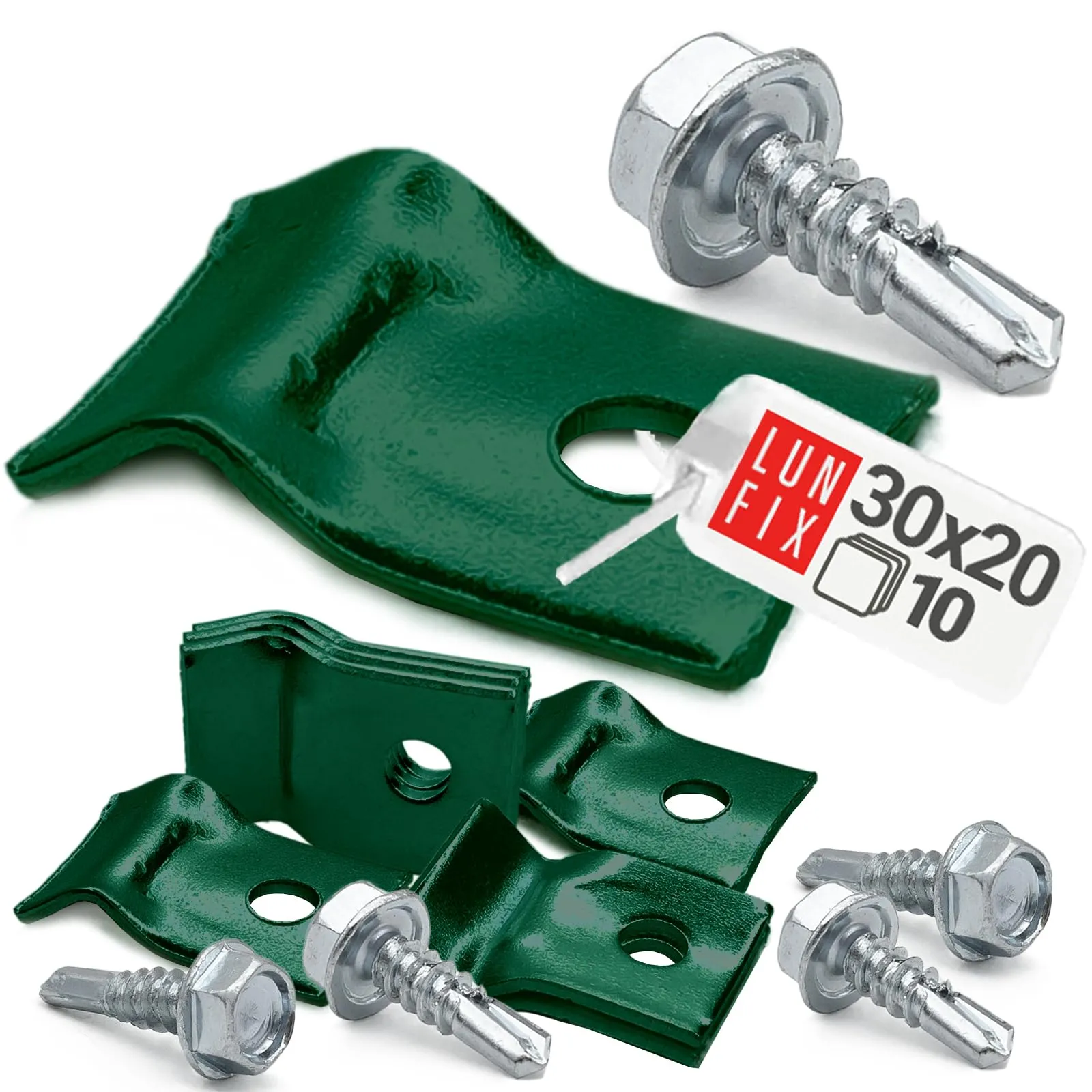 Lun Fix Morsetti per recinzione 30x20 mm, Kit 10 pezzi, Verde - immagine 1