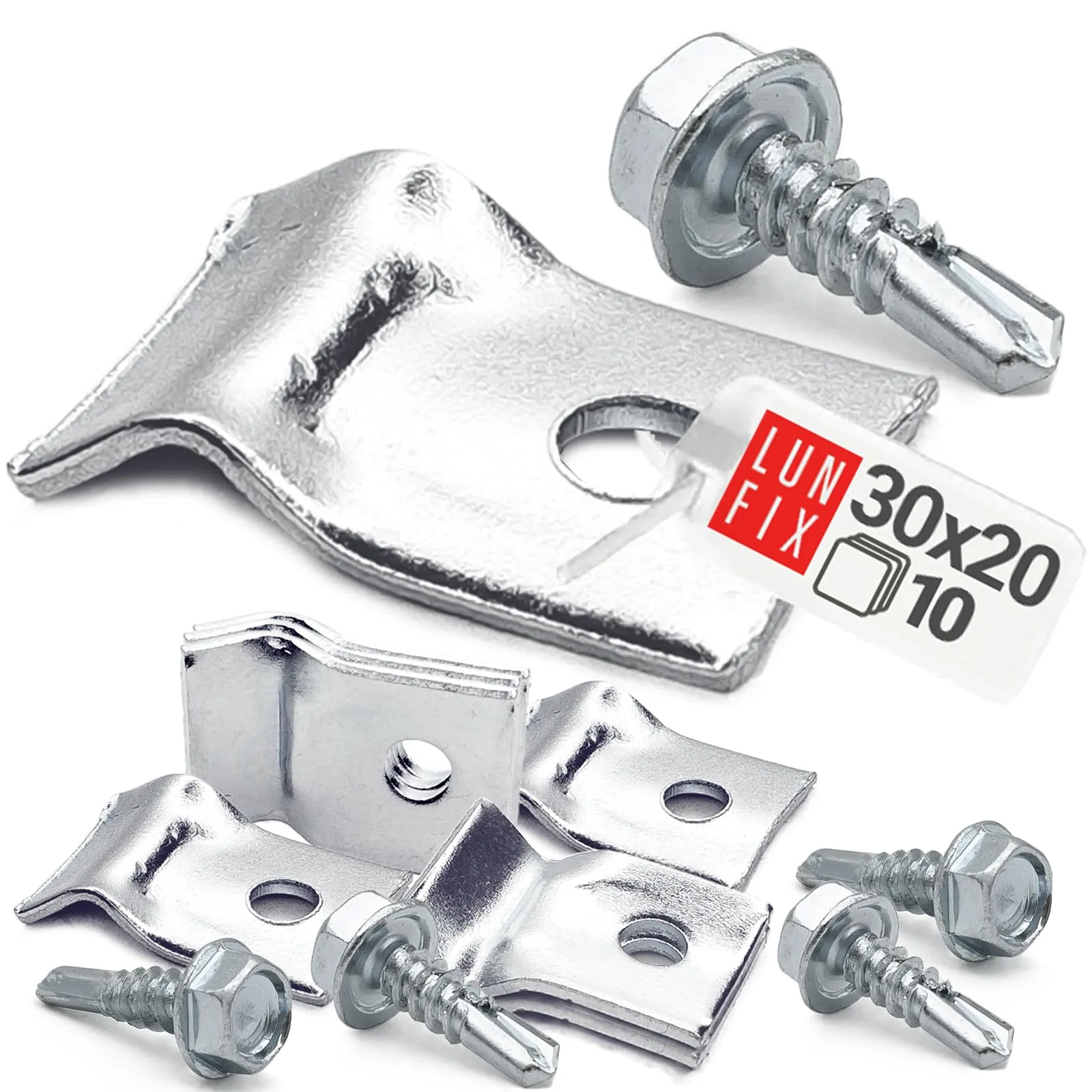 Lun Fix Morsetti per Recinzione 30x20 mm, Kit 10 Pezzi, Zincato - immagine 1