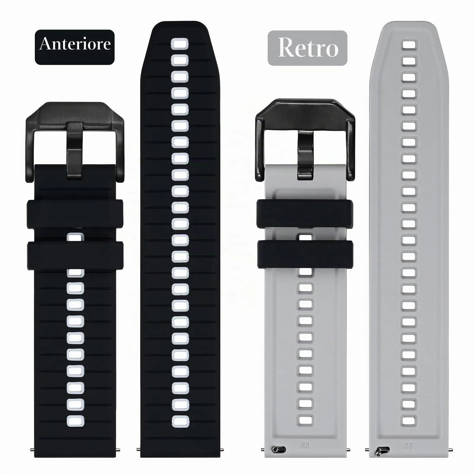 ANBEER Cinturino in silicone a sgancio rapido 18mm, Nero e Grigio con fibbia nera - immagine 3