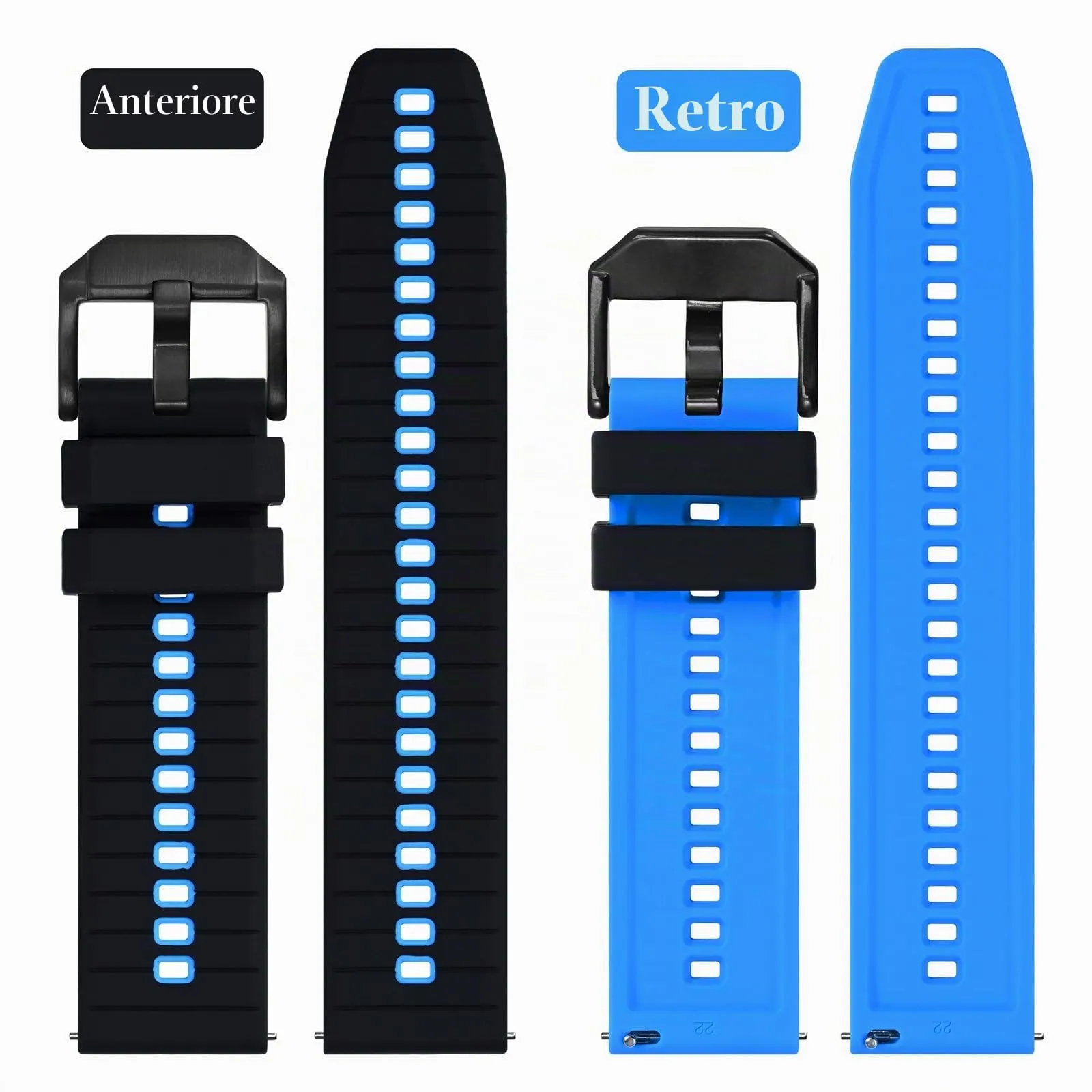 ANBEER Cinturino in silicone a sgancio rapido 24mm, Nero&Blu con fibbia nera - immagine 3