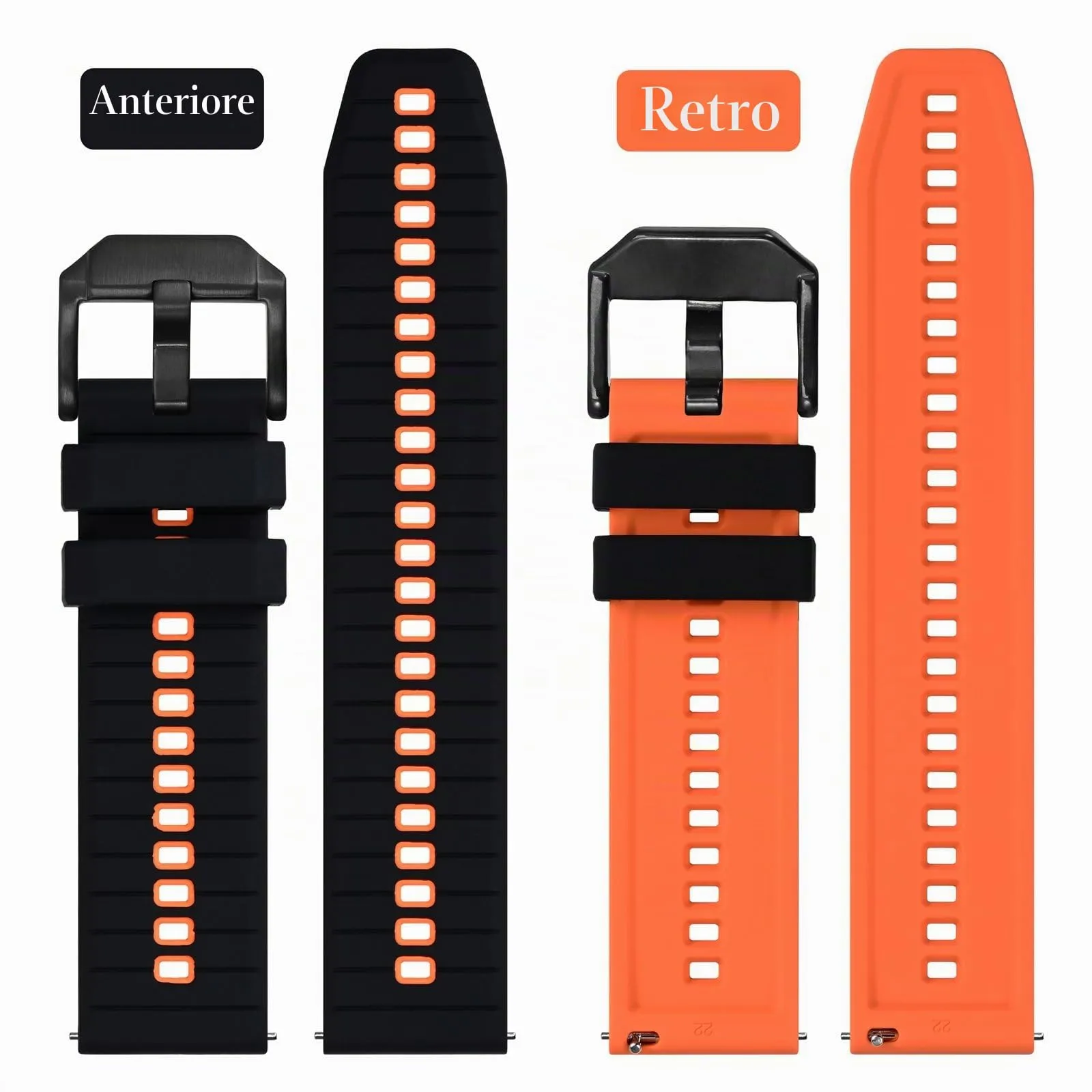 ANBEER Cinturino in Silicone a Sgancio Rapido 20mm, Nero e Arancio con Fibbia Nera - immagine 3