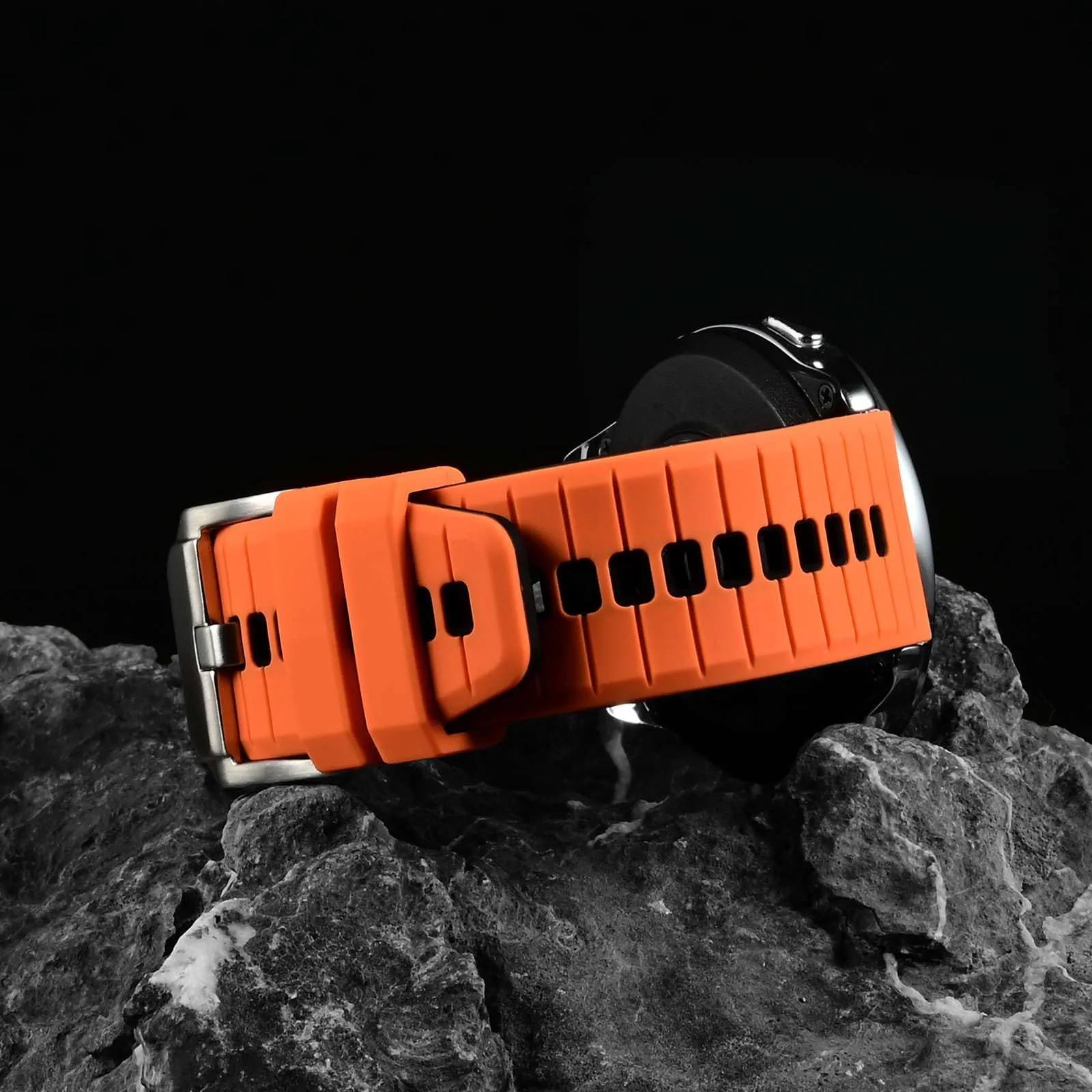 ANBEER Cinturino in Silicone a Sgancio Rapido 24mm, Arancione & Nero con Fibbia Nera - immagine 2