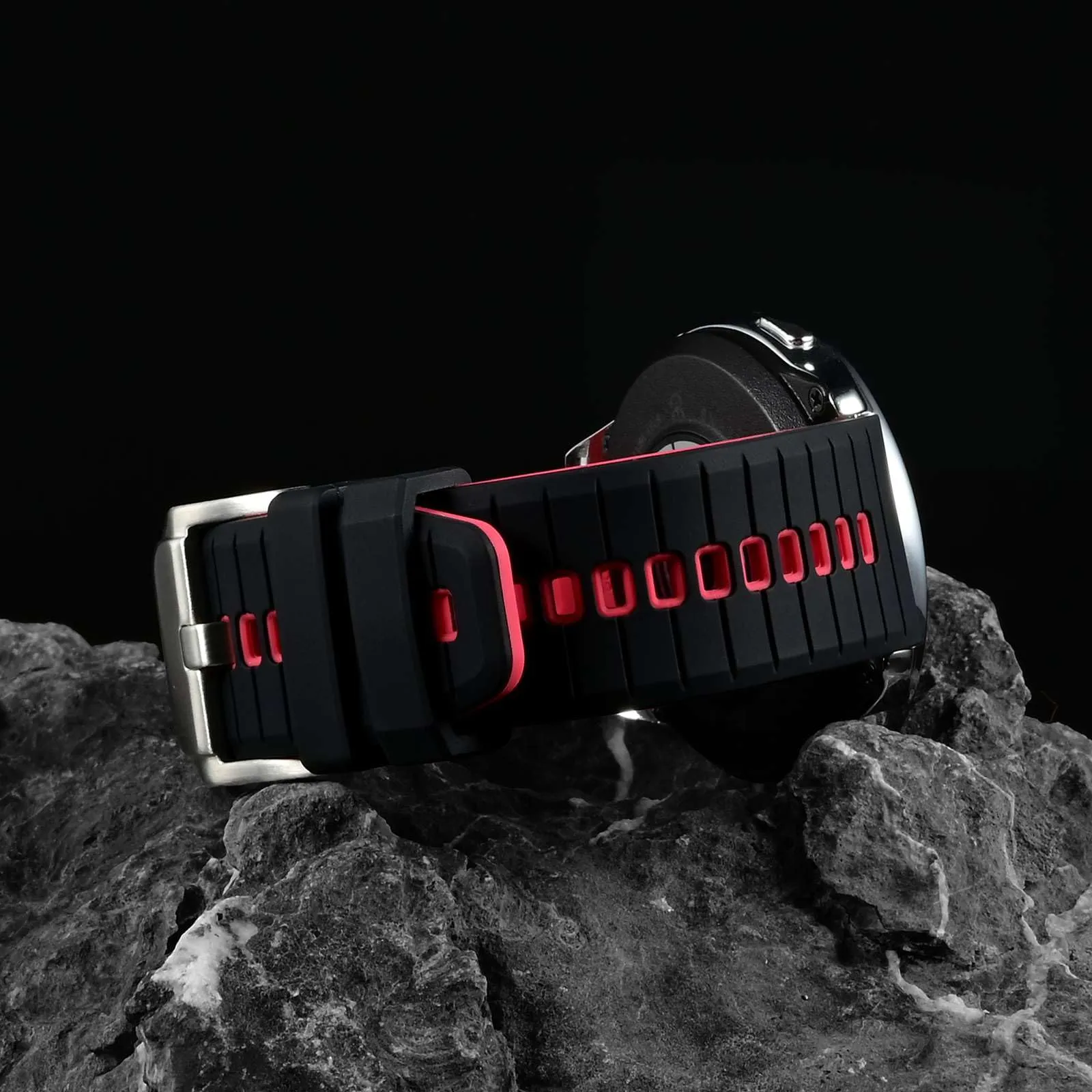 ANBEER Cinturino in silicone 18mm a sgancio rapido, Nero & Rosso con fibbia nera - immagine 2