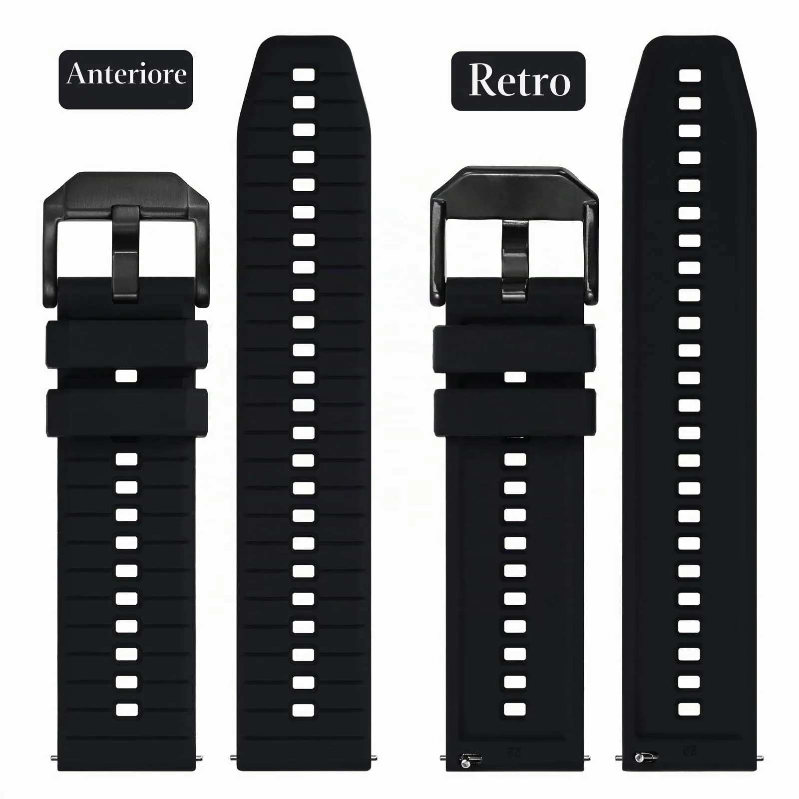 ANBEER Cinturino in silicone a sgancio rapido 18mm, Nero con fibbia nera - immagine 3