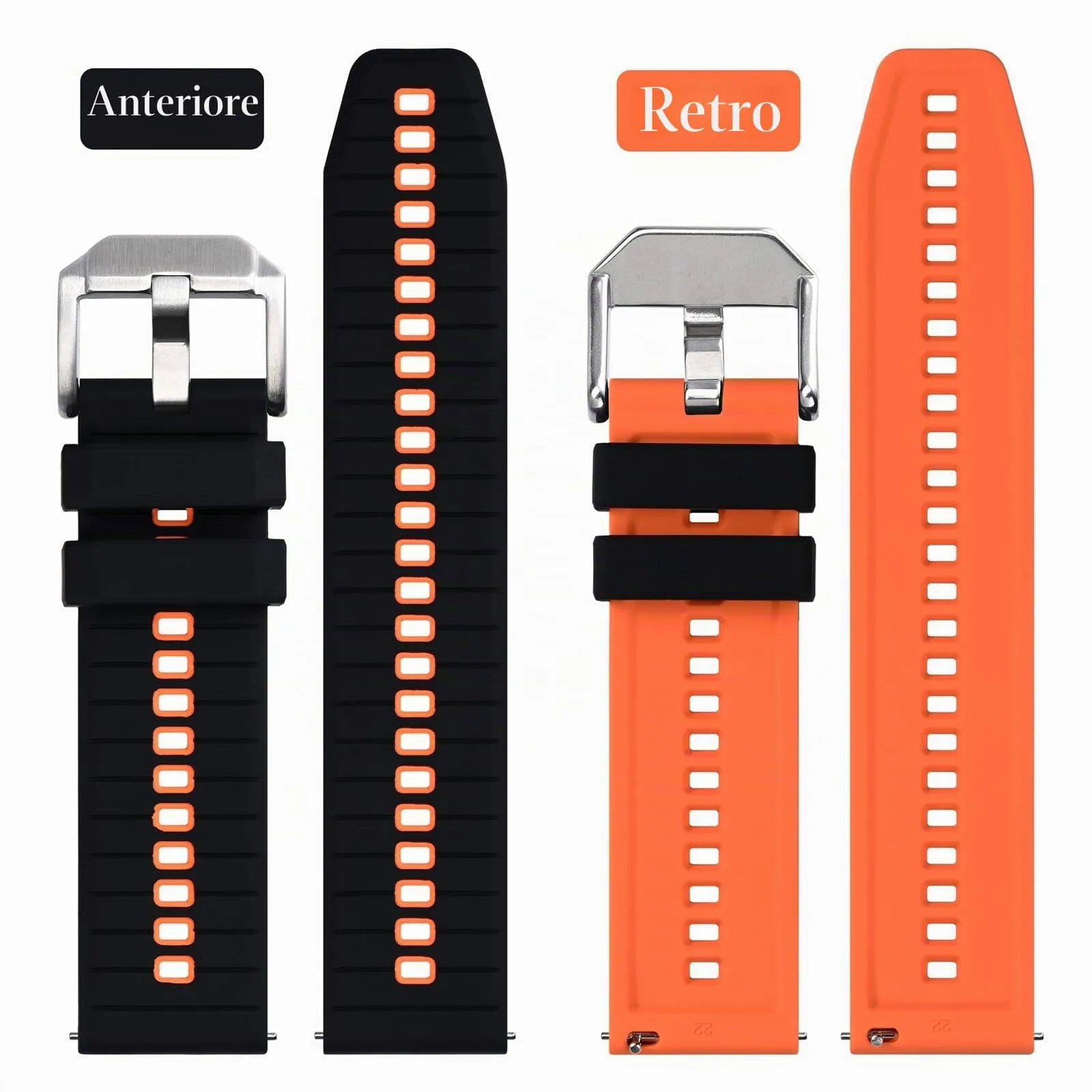 ANBEER Cinturino in silicone a sgancio rapido 18mm, Nero e Arancio con fibbia argento - immagine 3