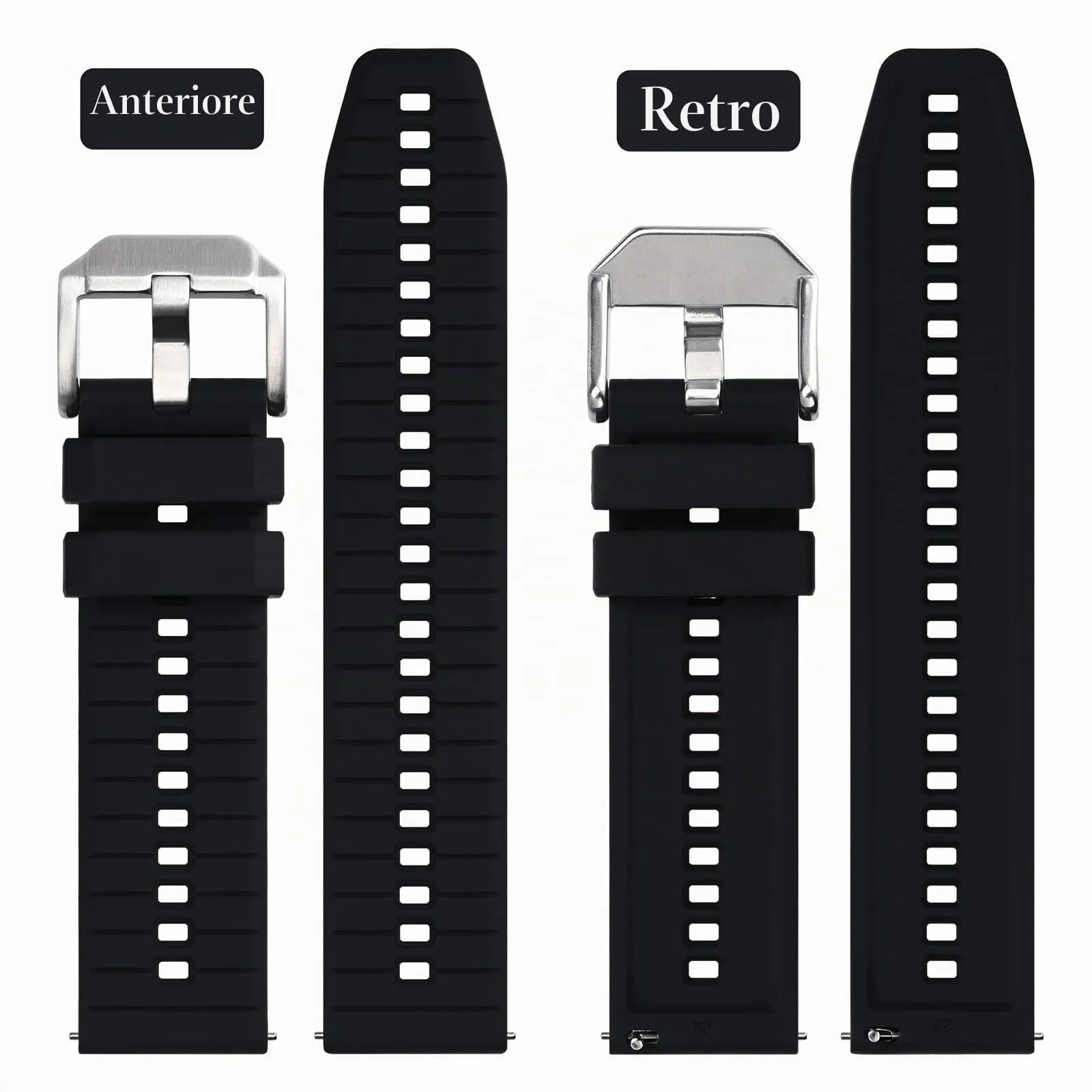 ANBEER Cinturino in silicone da 22mm a sgancio rapido, Nero con fibbia argento - immagine 3