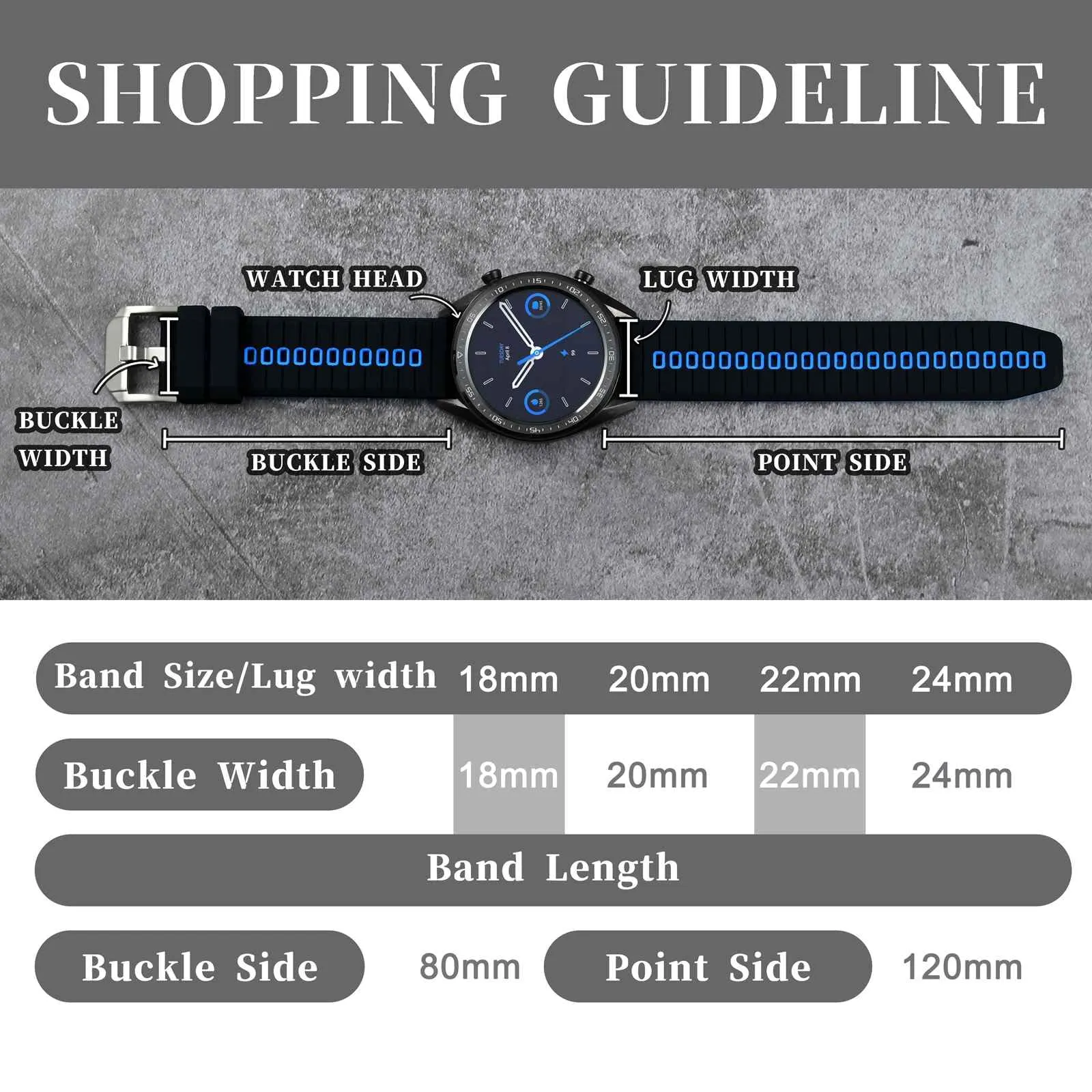 ANBEER Cinturino in silicone 20mm a sgancio rapido, Nero&Blu con fibbia argento - immagine 5