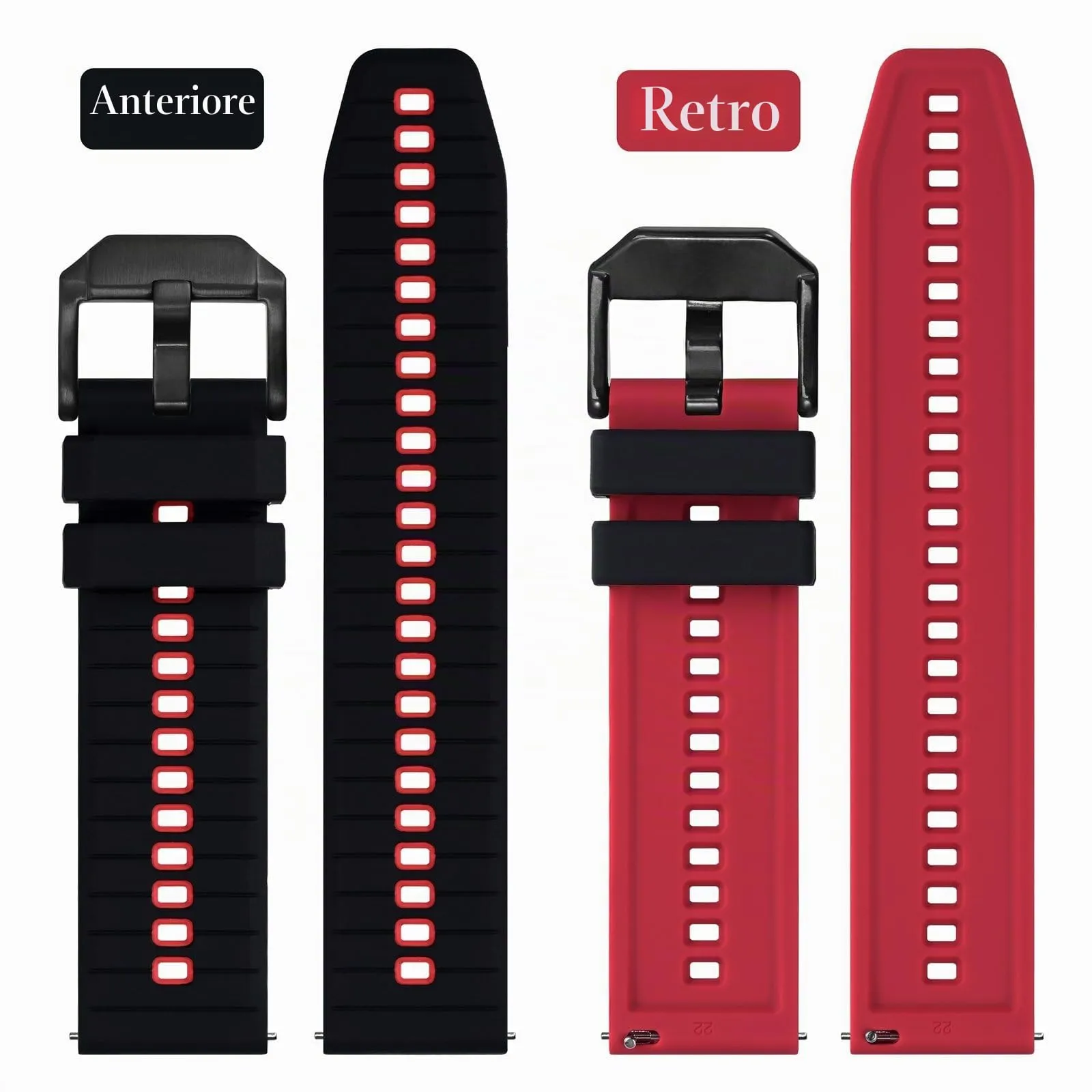 ANBEER Cinturino in silicone a sgancio rapido 20mm, Nero e Rosso con fibbia nera - immagine 3