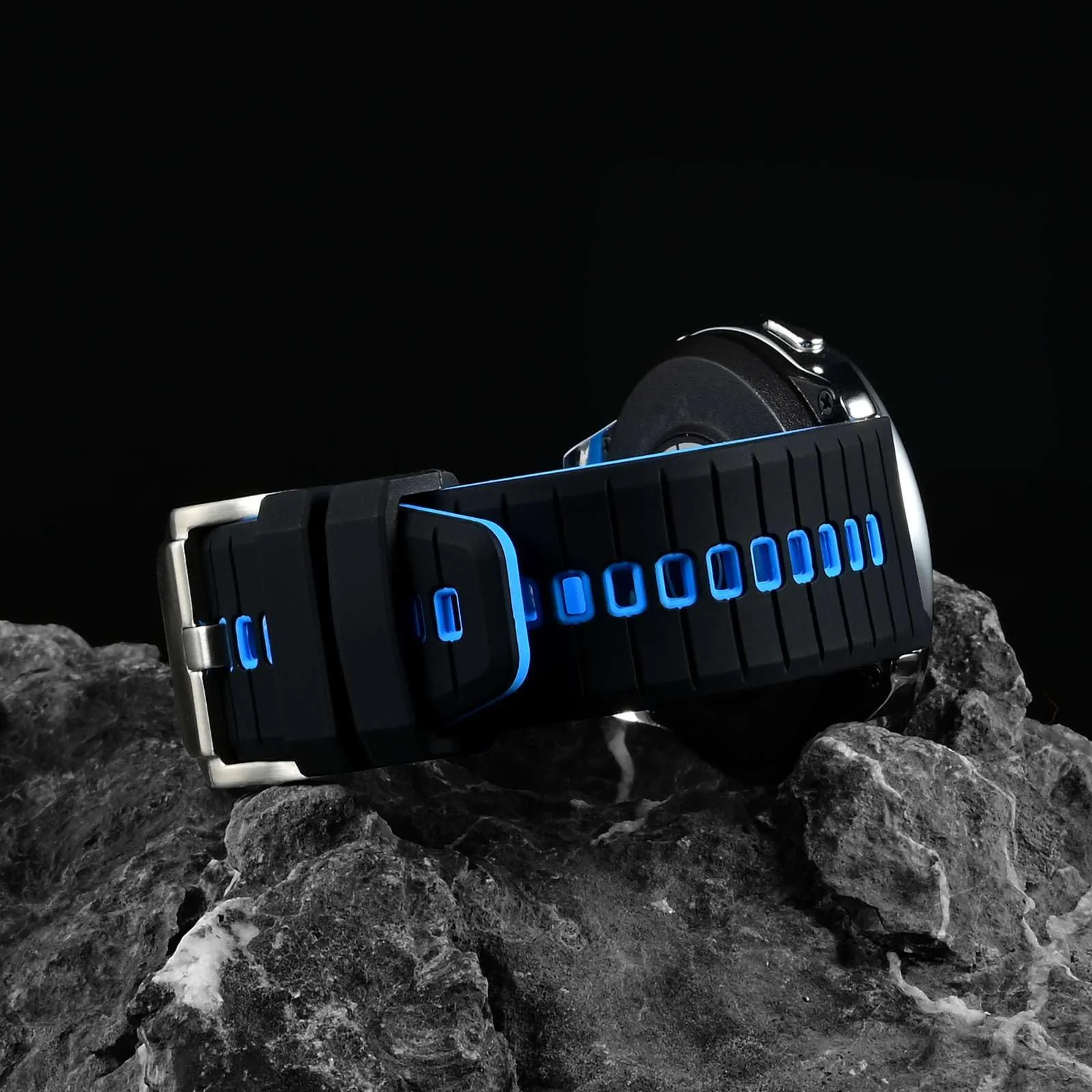 ANBEER Cinturino in Silicone 22mm a Sgancio Rapido, Nero&Blu con Fibbia Argento - immagine 2