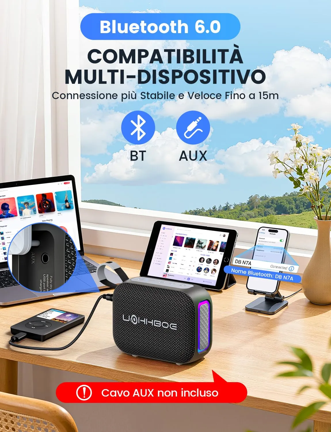 UOHHBOE Cassa Bluetooth 6.0 Portatile 20W TWS Stereo IPX5 24H - immagine 2