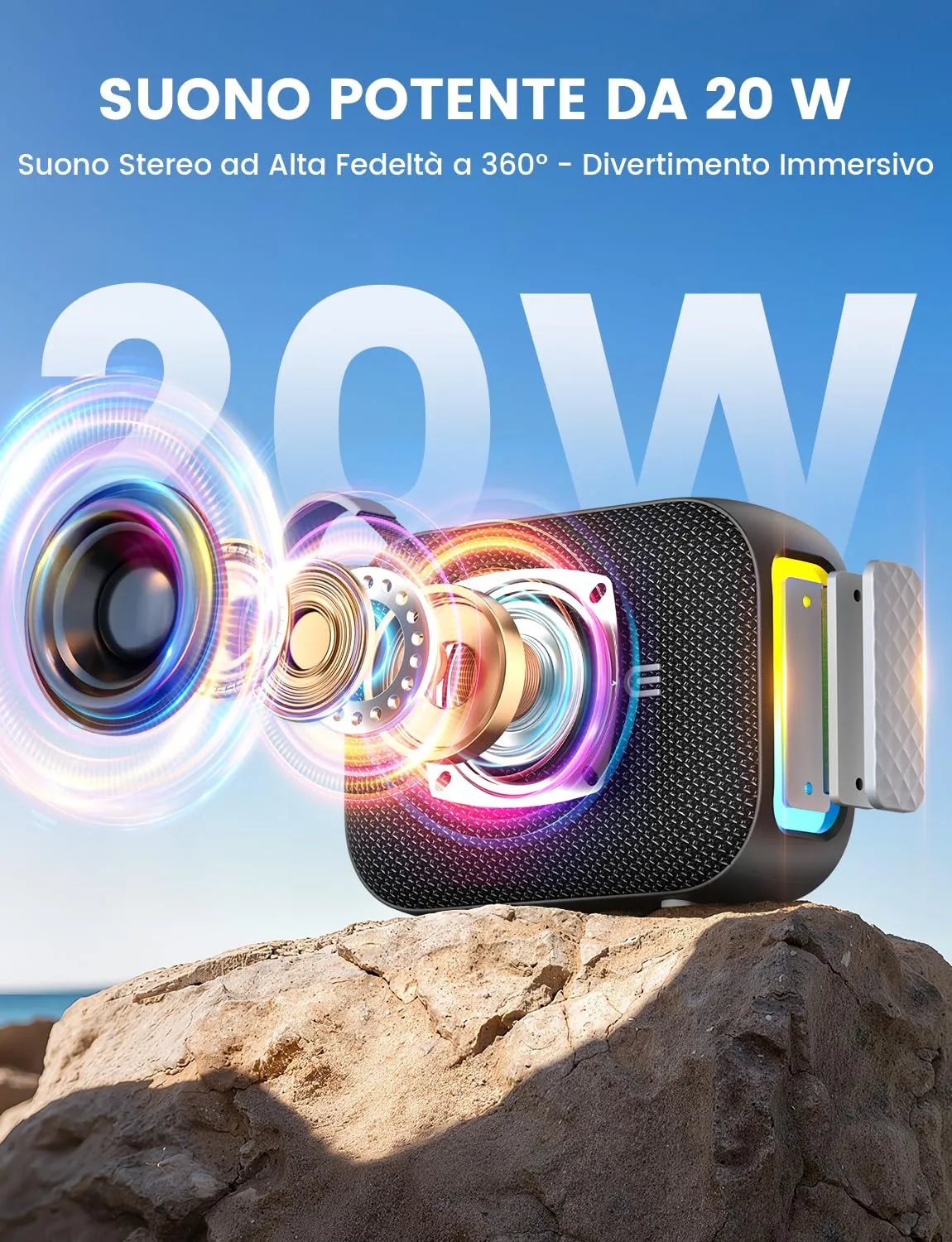 UOHHBOE Cassa Bluetooth 6.0 Portatile 20W TWS Stereo IPX5 24H - immagine 3