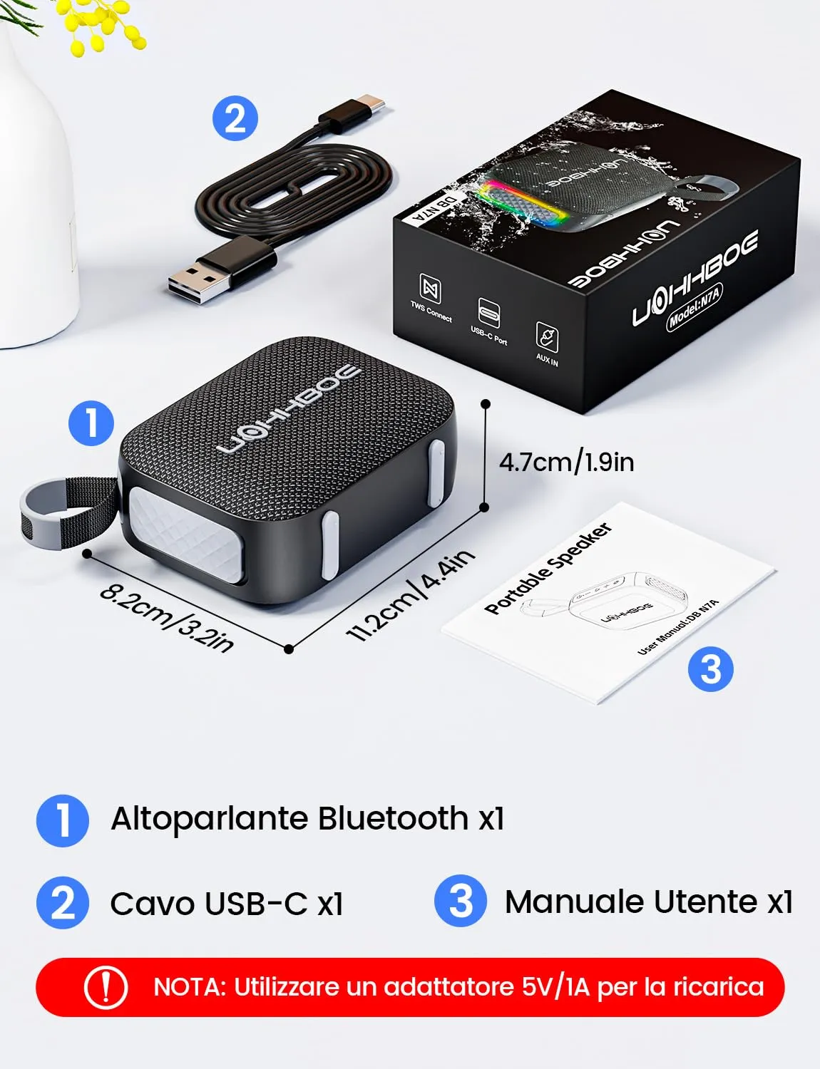UOHHBOE Cassa Bluetooth 6.0 Portatile 20W TWS Stereo IPX5 24H - immagine 9