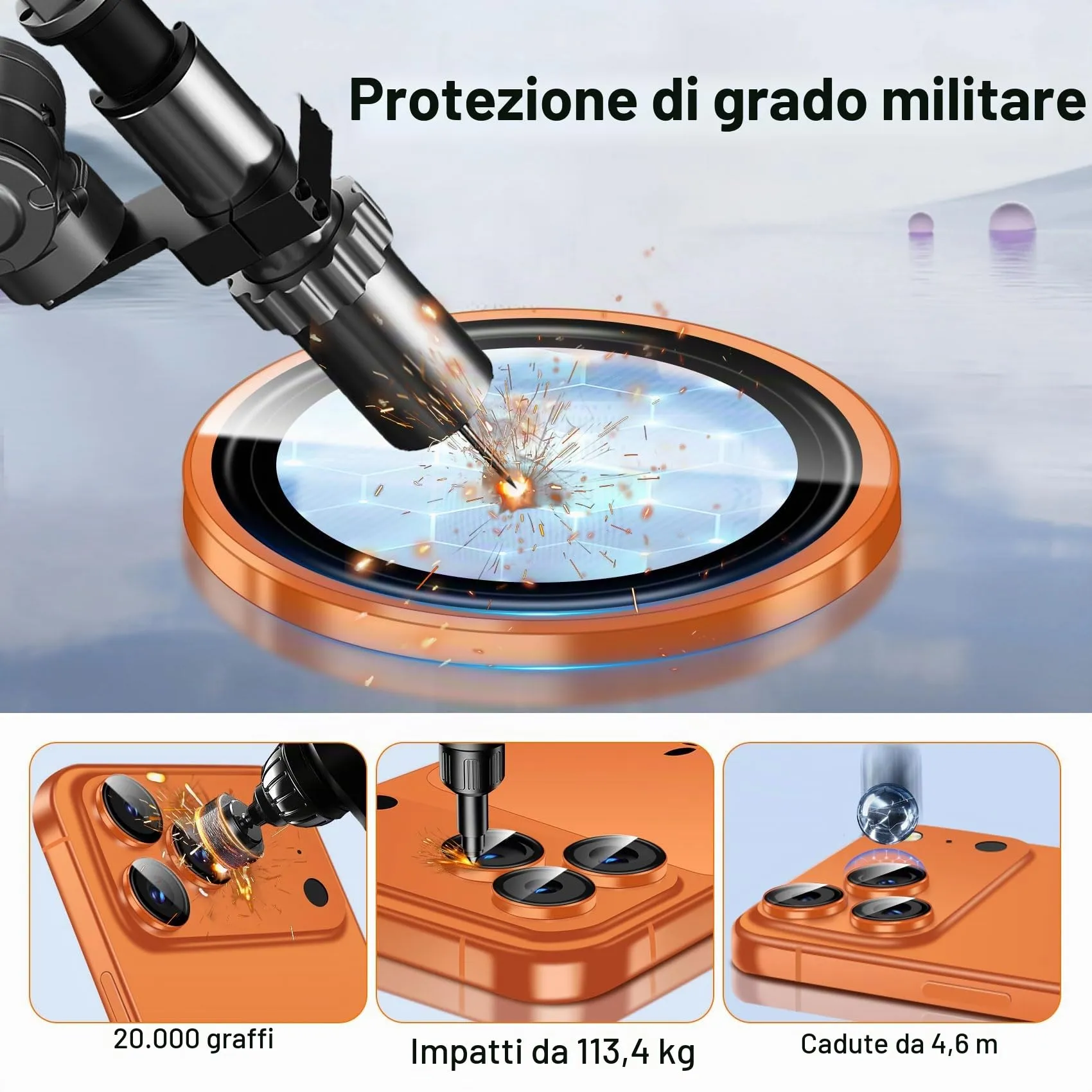 QHOHQ Protezione Fotocamera per iPhone 17 Pro Max/16 Pro Max/15 Pro Max, Vetro Temperato 9H+, Arancione (2 Pezzi) - immagine 2