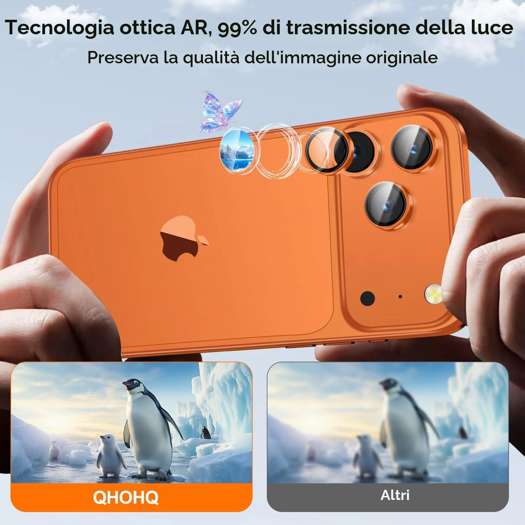 QHOHQ Protezione Fotocamera per iPhone 17 Pro Max/16 Pro Max/15 Pro Max, Vetro Temperato 9H+, Arancione (2 Pezzi) - immagine 3