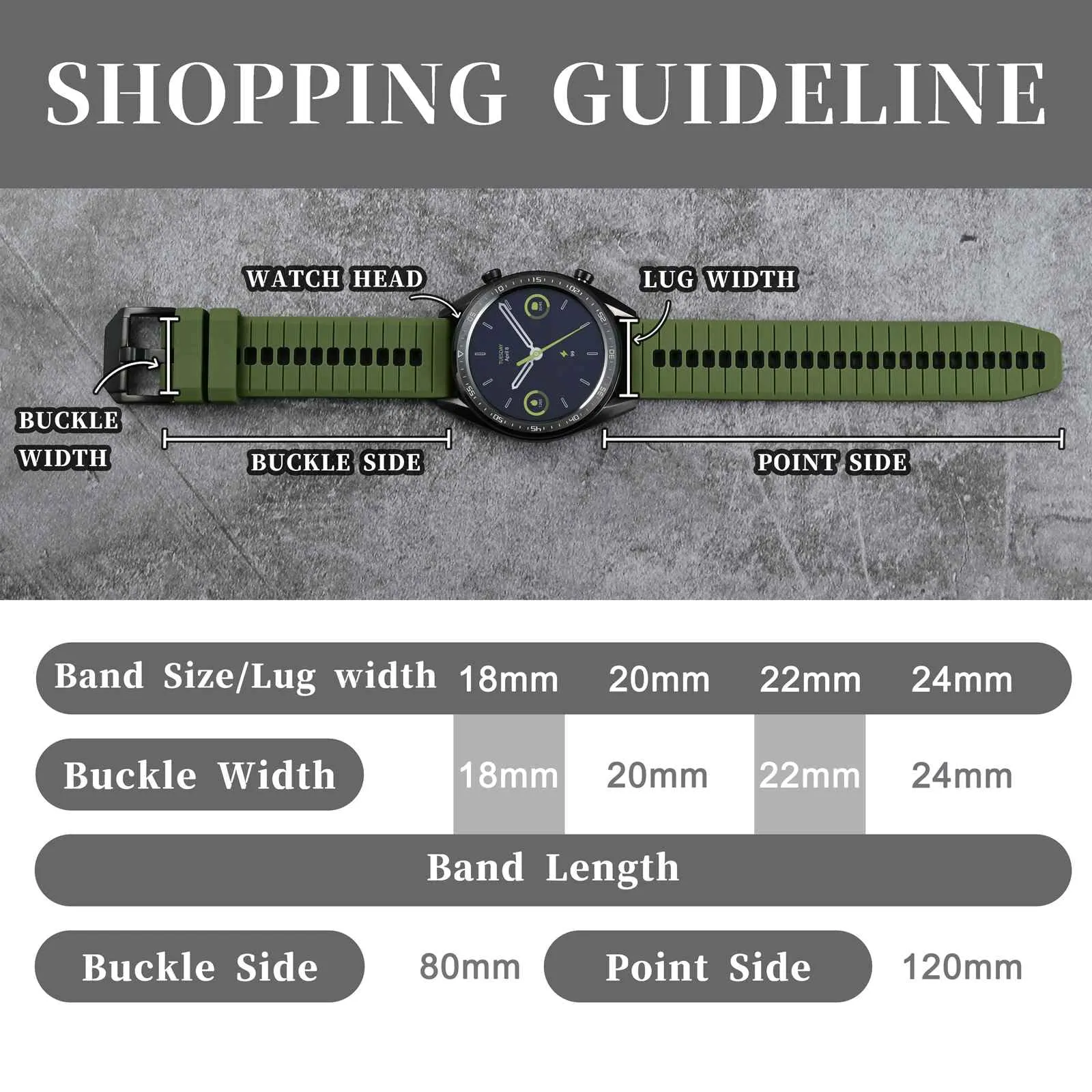 ANBEER Cinturino in silicone a sgancio rapido 20mm, Verde Militare & Nero con fibbia nera - immagine 5