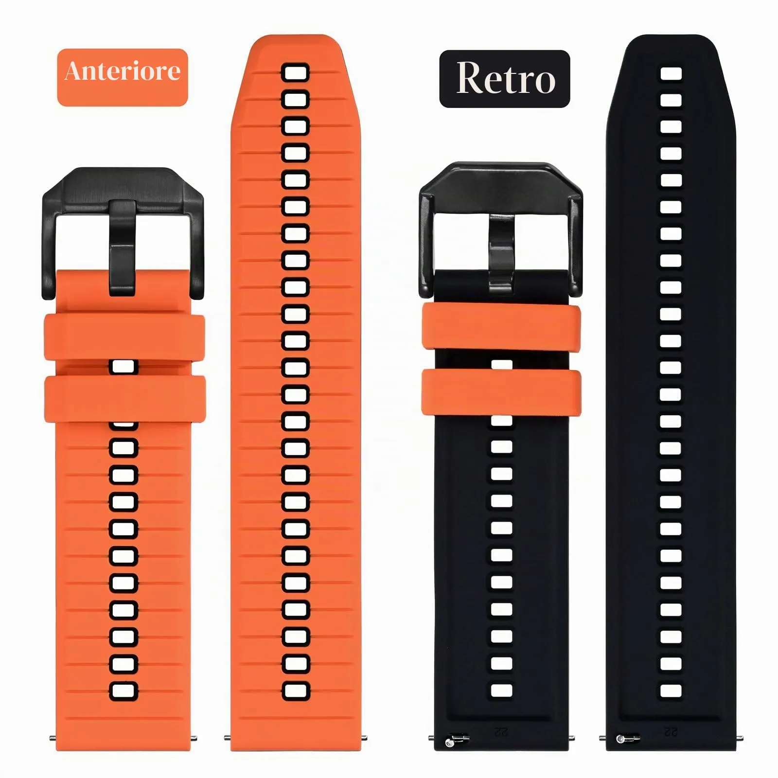 ANBEER Cinturino in silicone a sgancio rapido 20mm, Arancione e Nero con fibbia nera - immagine 3