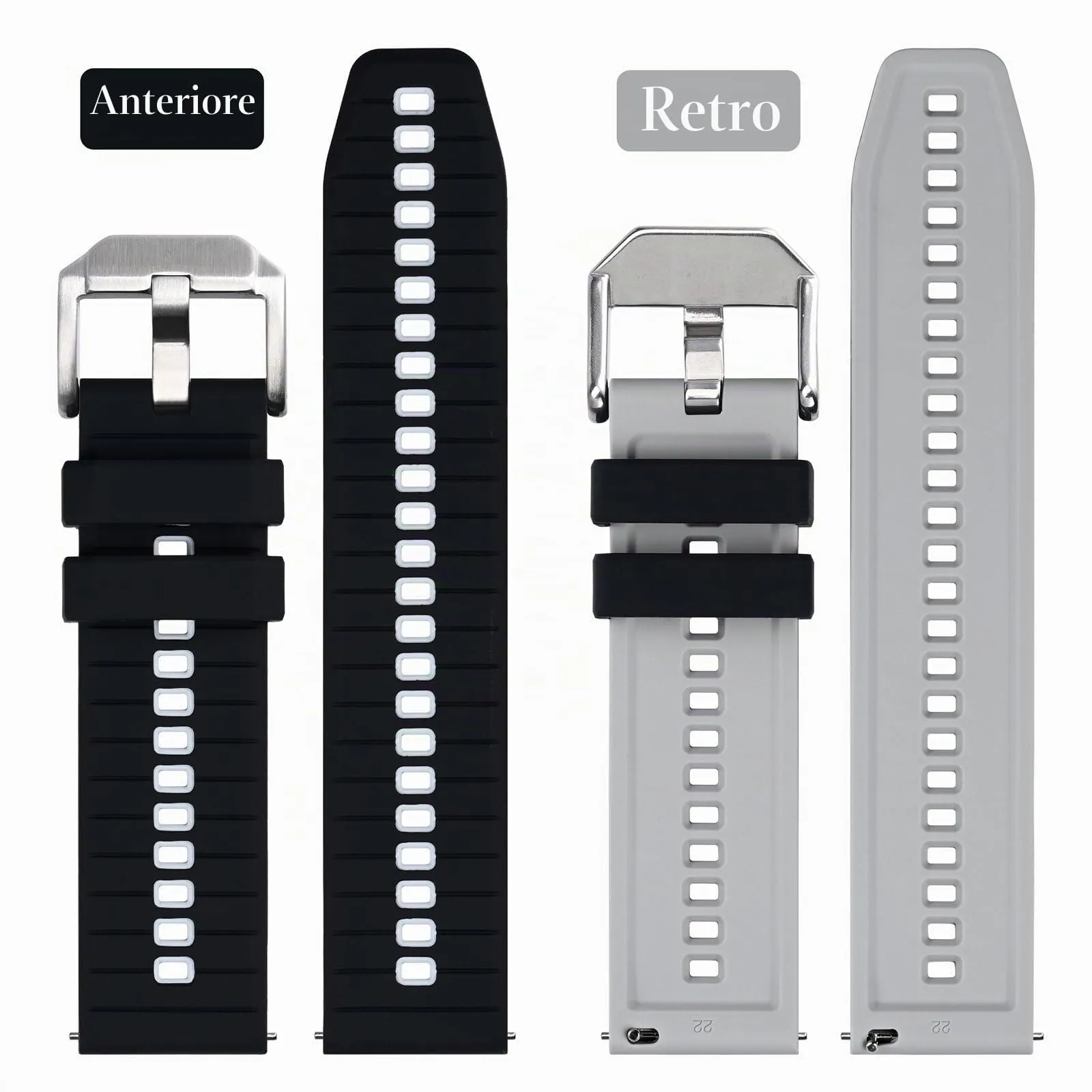 ANBEER Cinturino in Silicone a Sgancio Rapido 20mm, Nero&Grigio con Fibbia Argento - immagine 3