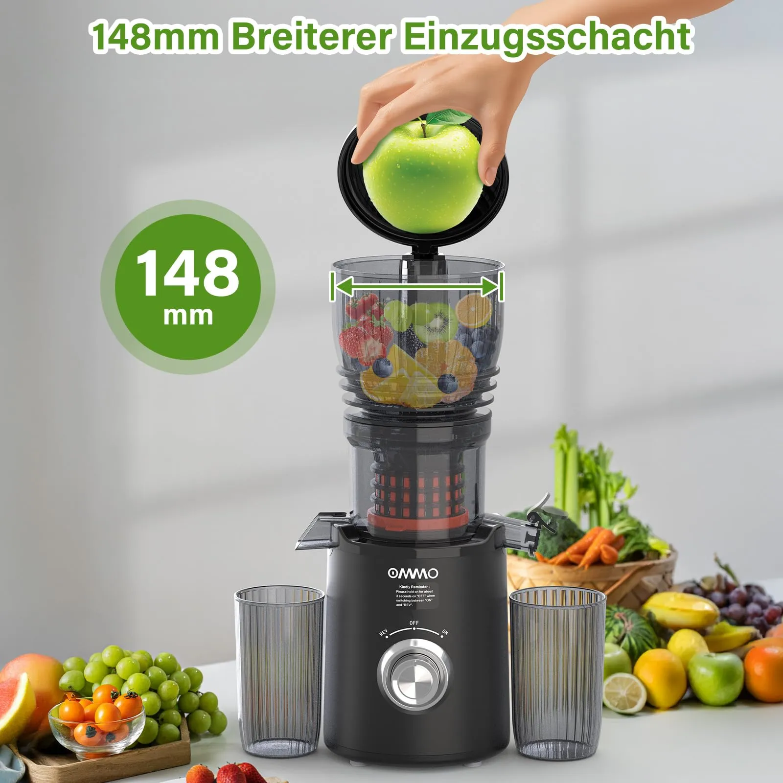OMMO Estrattore di Succo per Frutta e Verdura, 300W, Nero - immagine 2