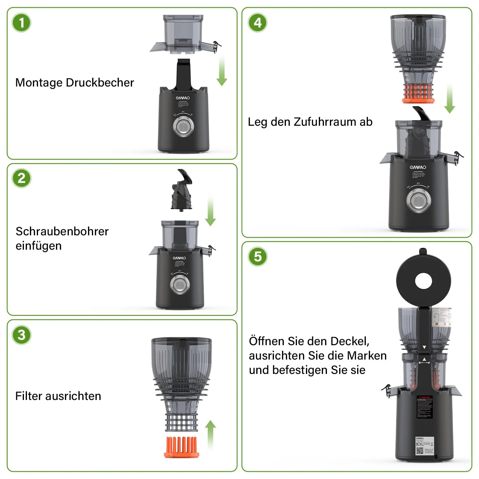 OMMO Estrattore di Succo per Frutta e Verdura, 300W, Nero - immagine 7