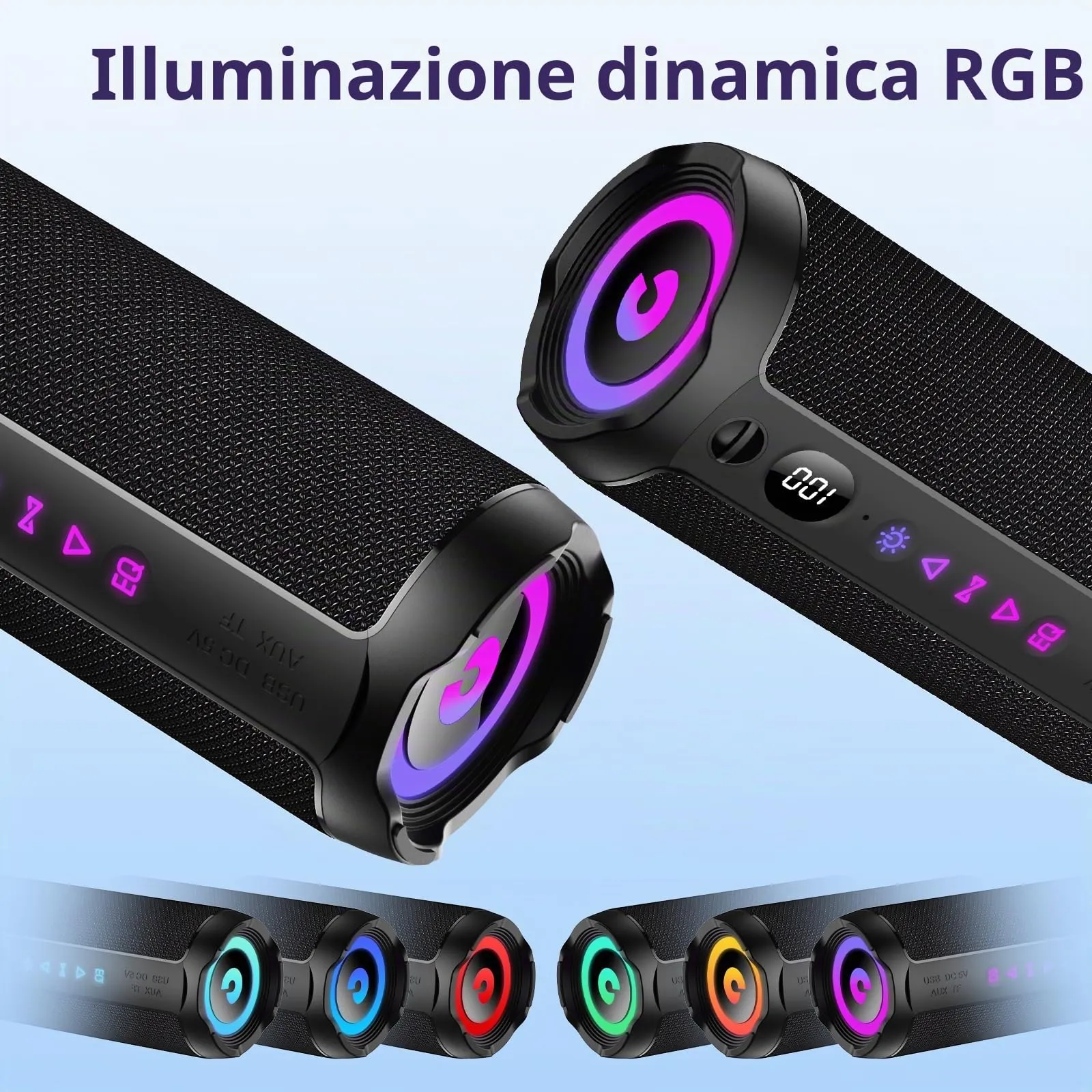coioc S18-BMEU6-BK Cassa Bluetooth Portatile 25W, Doppio Basso Driver, 25 Ore di Autonomia, IPX7, Luci RGB, Nero Profondo - immagine 7