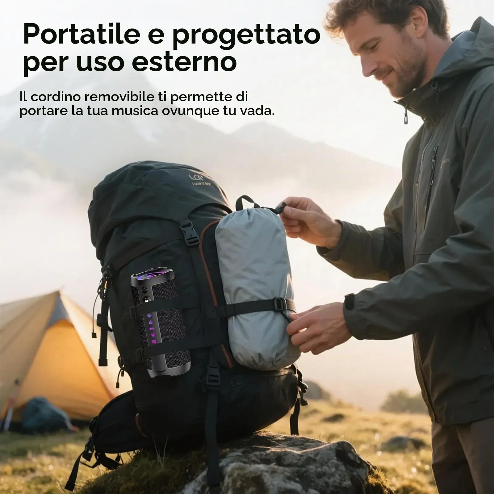 coioc S18-BMEU6-BK Cassa Bluetooth Portatile 25W, Doppio Basso Driver, 25 Ore di Autonomia, IPX7, Luci RGB, Nero Profondo - immagine 9
