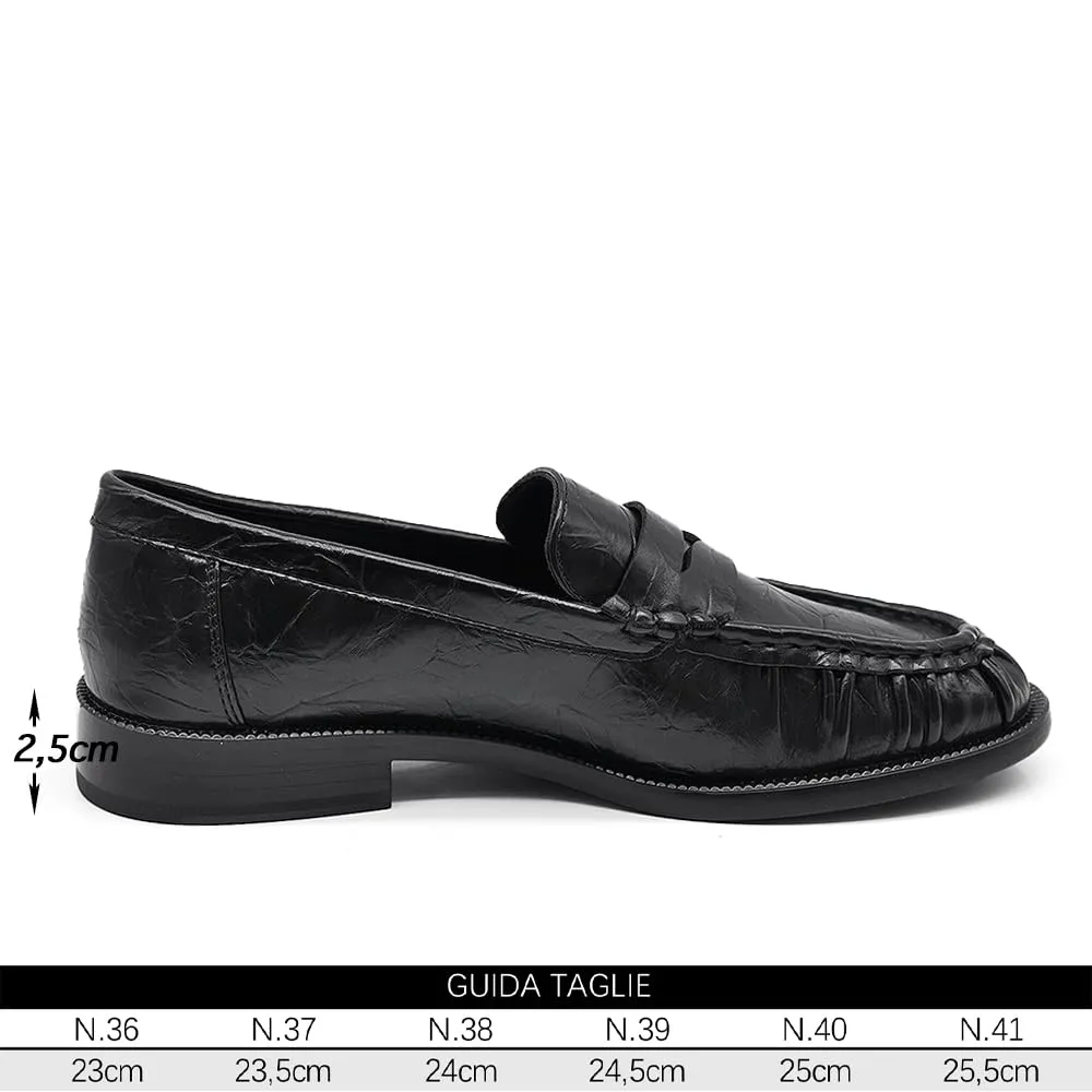IF Mocassini Donna Penny Loafer Punta Arricciata Effetto Pelle Stropicciata Tacco Basso GA075 Nero 38 - immagine 5