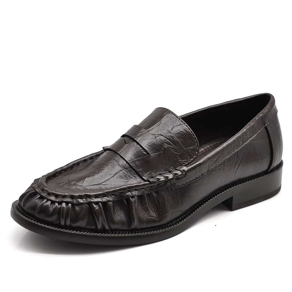 IF Mocassini Donna Penny Loafer Effetto Pelle Stropicciata GA075 Marrone N.38 - immagine 1