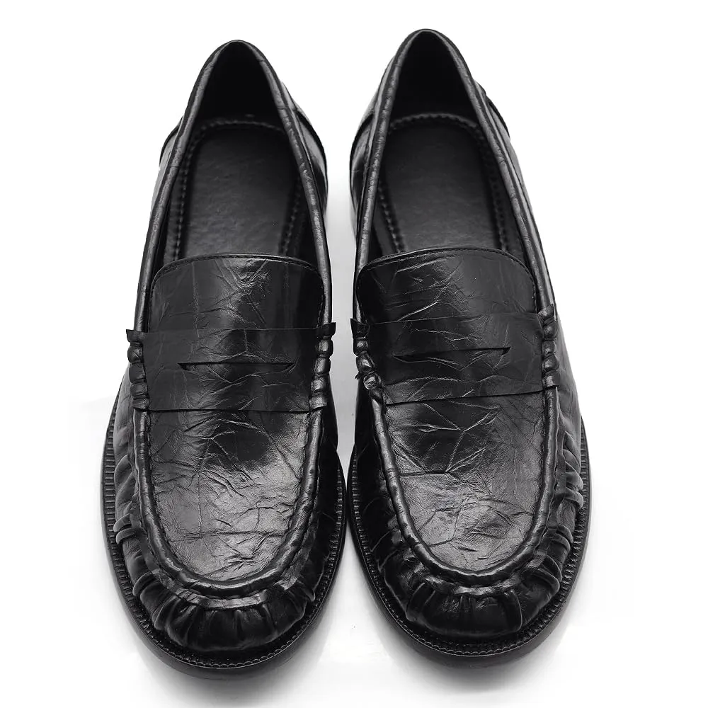 IF Mocassini Donna Punta Arricciata Effetto Pelle Stropicciata Penny Loafer GA075 Nero N.39 - immagine 2