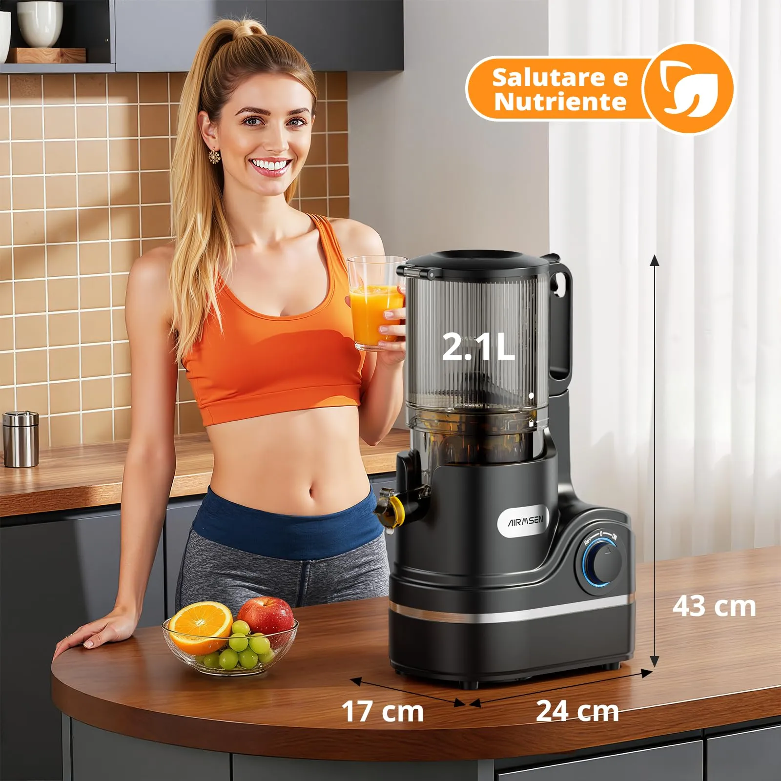 AIRMSEN Estrattore di Succo a Freddo Elettrico, 2,1L, 300W, KS-218T-EU - immagine 2