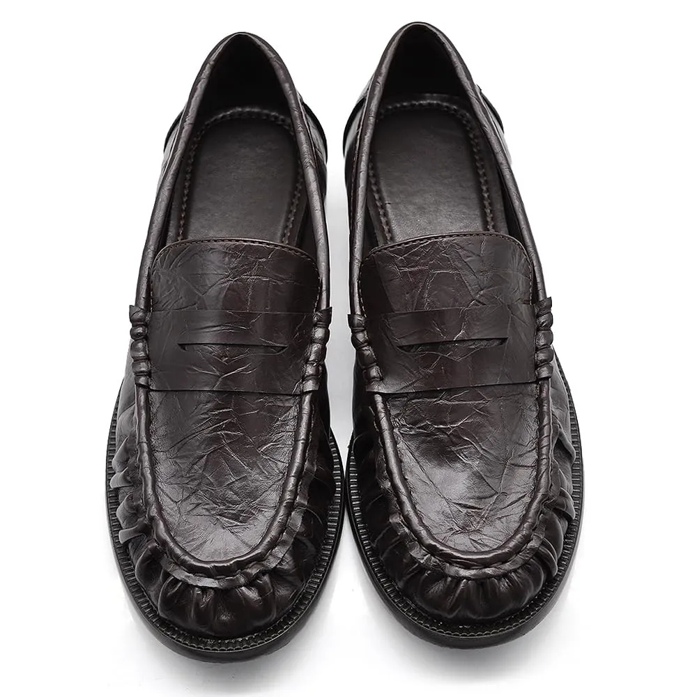 IF Mocassini Donna Penny Loafer Punta Arricciata Effetto Pelle Stropicciata Tacco Basso GA075 Marrone 40 - immagine 2